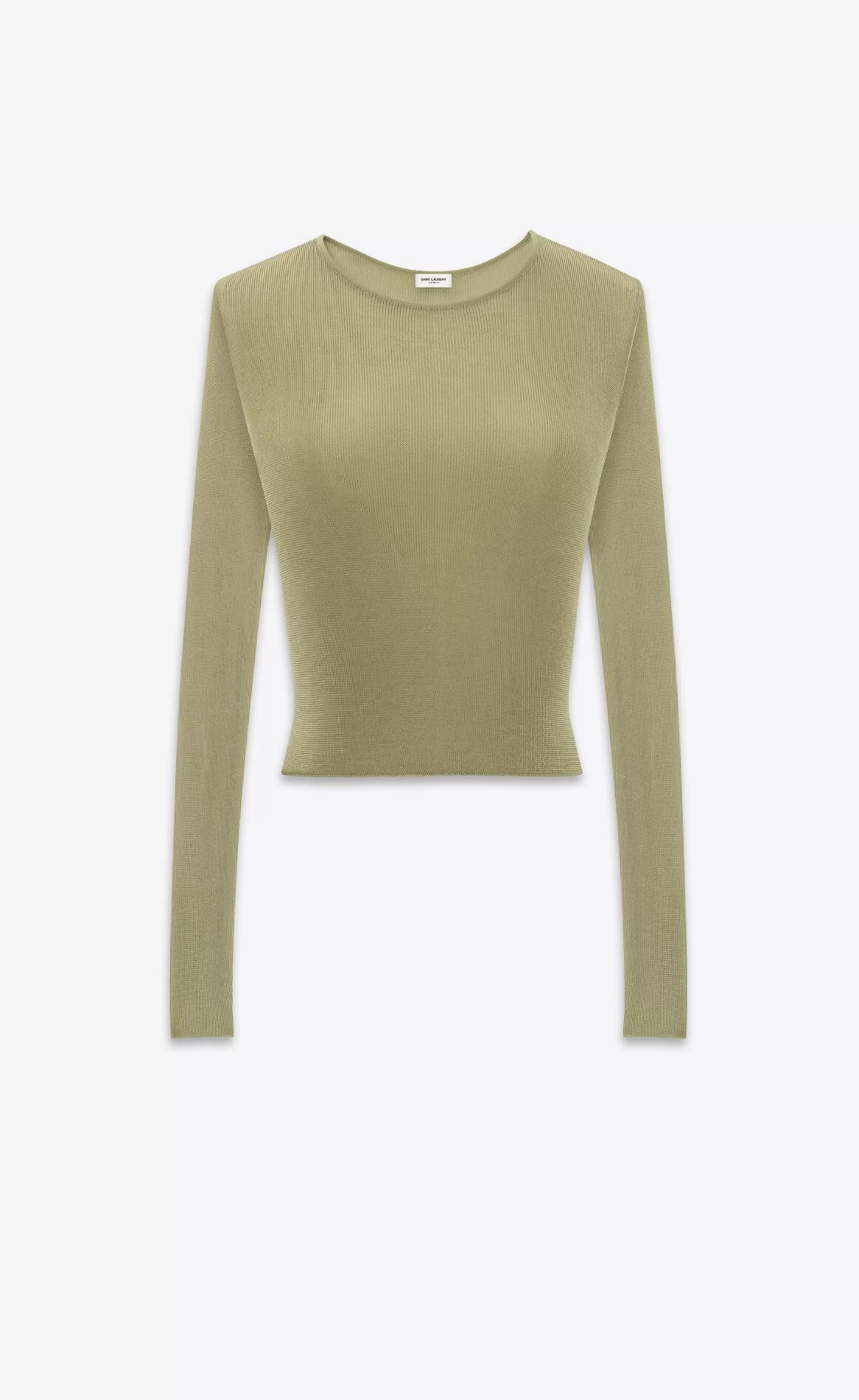 Women Saint Laurent KNITWEAR^CROPPED TOP IN RIBBED Knit | | YSL.com