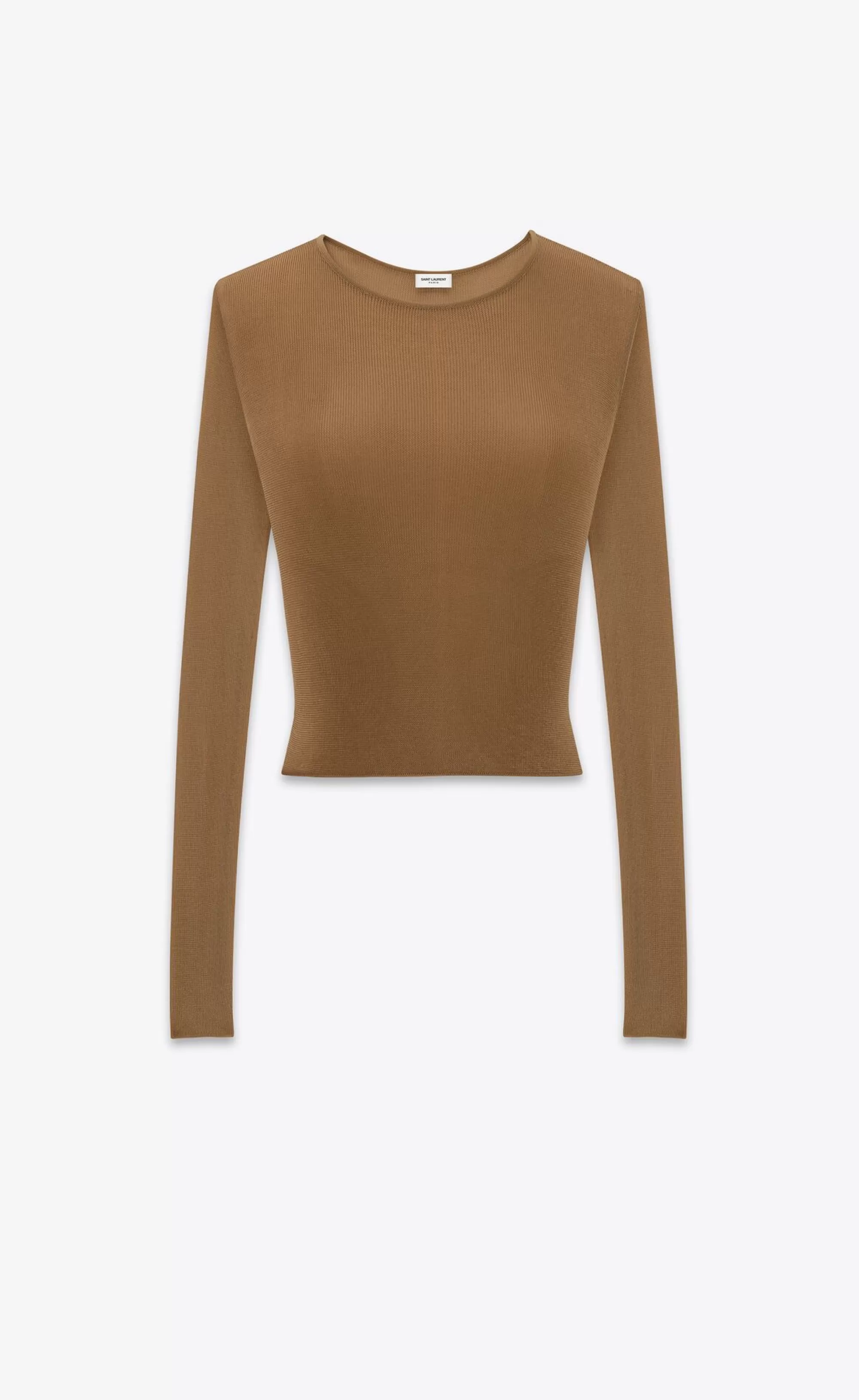 Women Saint Laurent KNITWEAR^CROPPED TOP IN RIBBED Knit | | YSL.com