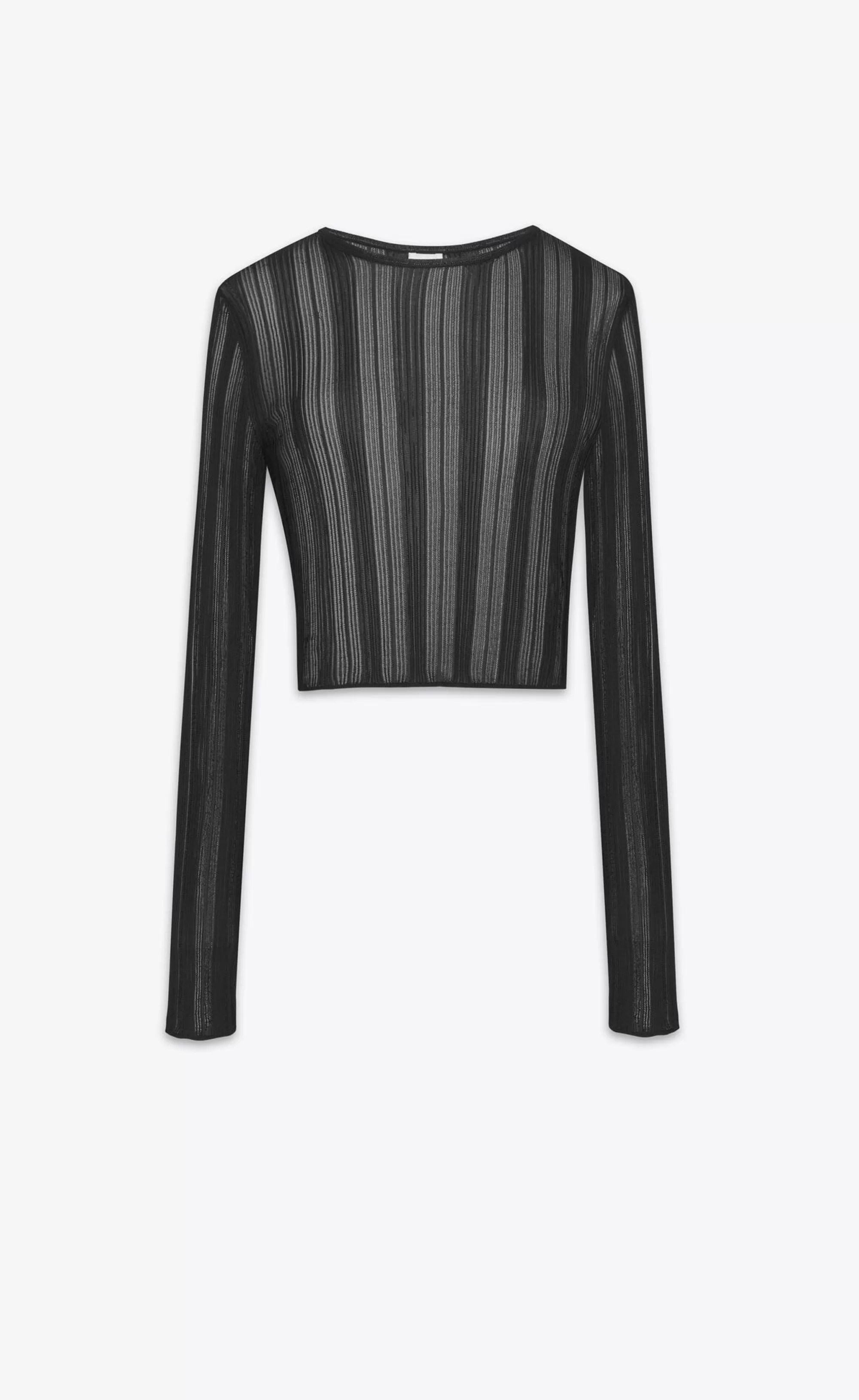 Women Saint Laurent KNITWEAR^CROPPED TOP IN Striped KNIT | | YSL.com