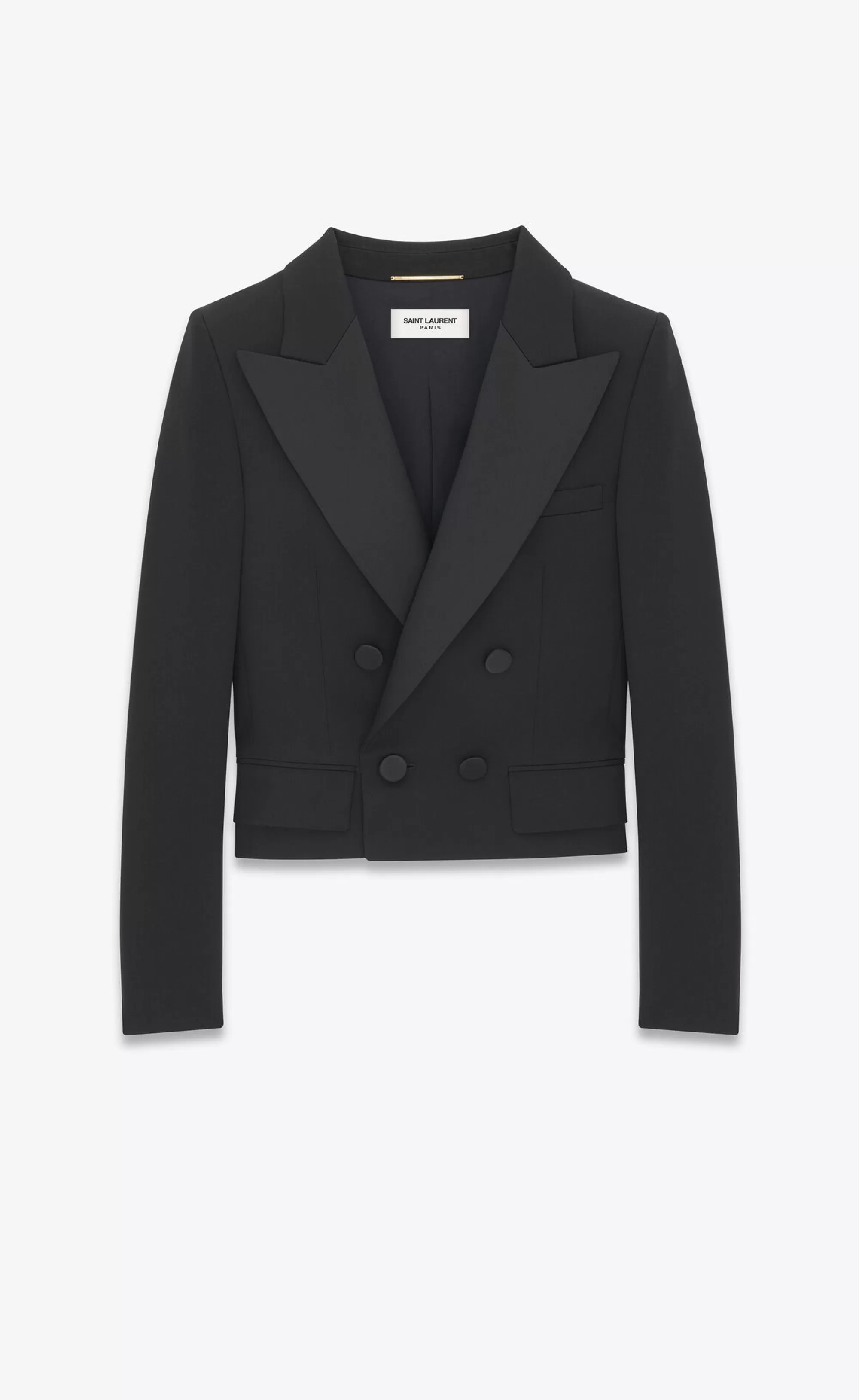 Women Saint Laurent JACKETS AND PANTS^Cropped Tuxedo Jacket In GRAIN DE POUDRE | | YSL.com