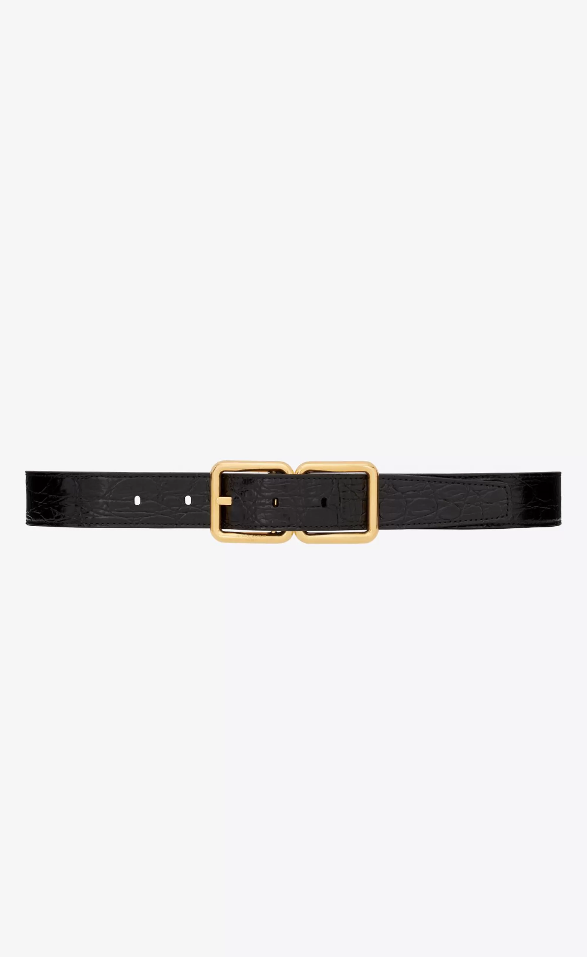 Women Saint Laurent BELTS^DOUBLE BUCKLE BELT IN CROCODILE-EMBOSSED LEATHER | | YSL.com