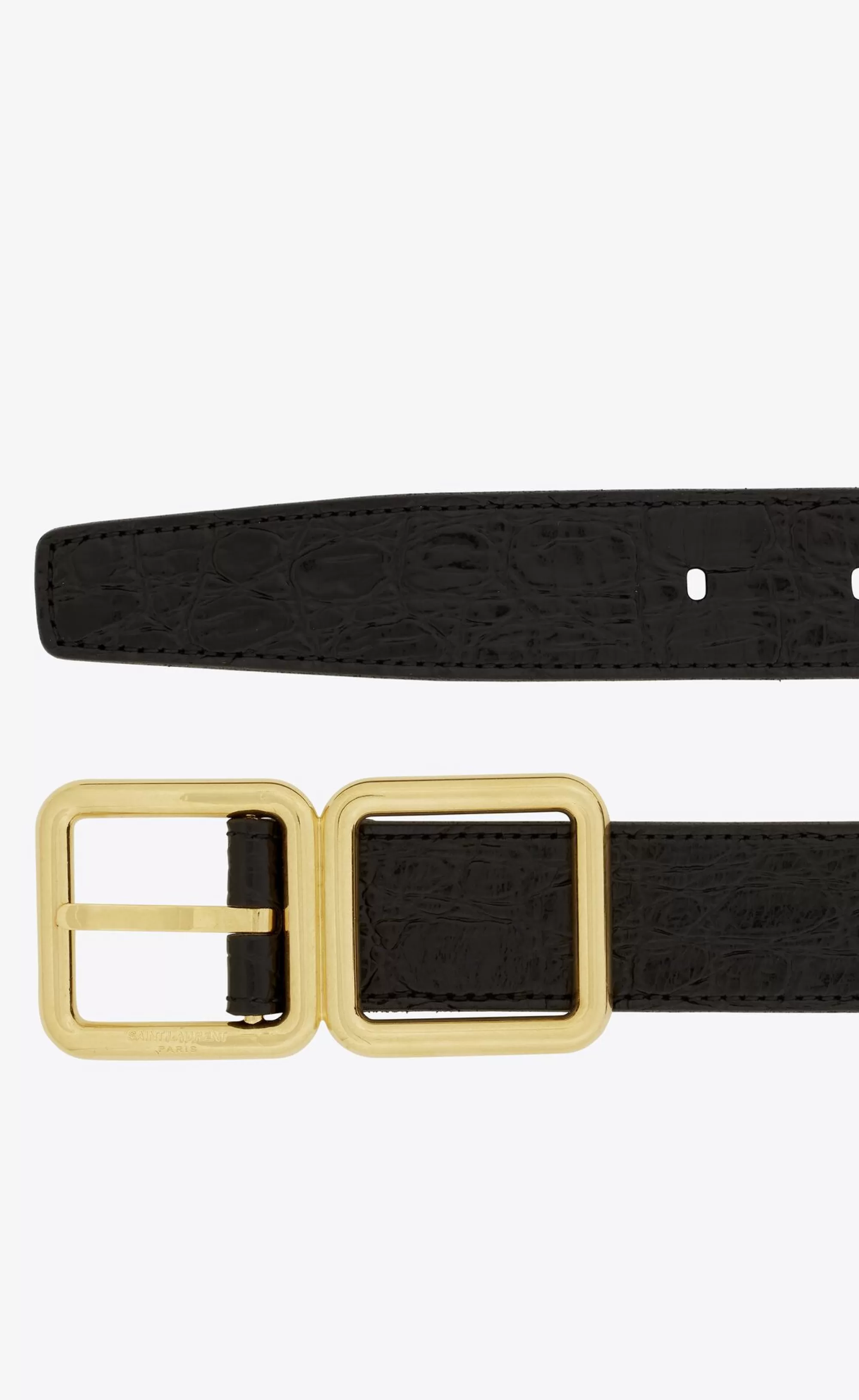 Women Saint Laurent BELTS^DOUBLE BUCKLE BELT IN CROCODILE-EMBOSSED LEATHER | | YSL.com