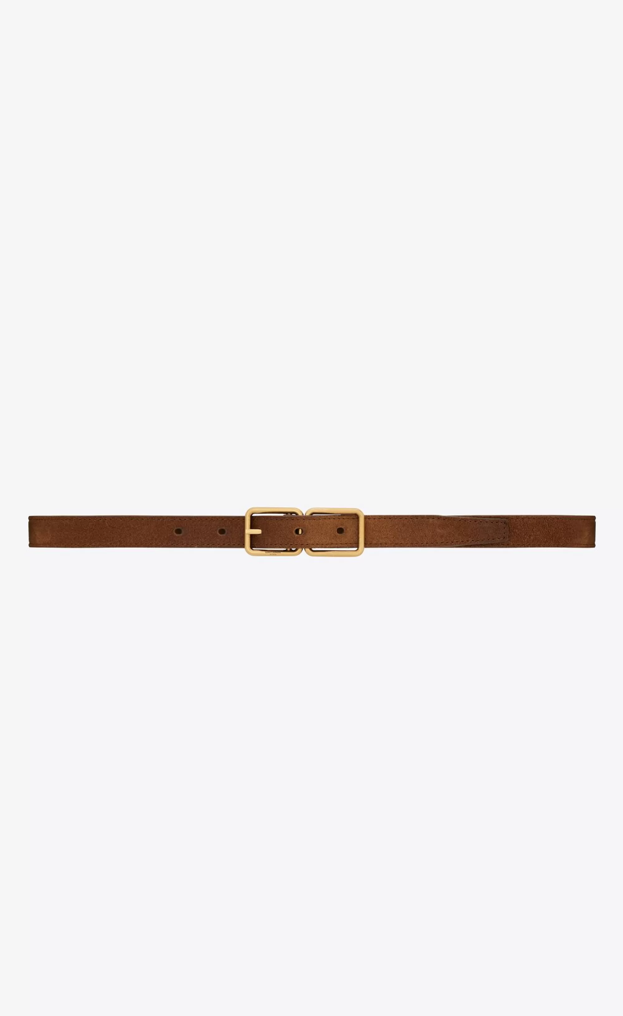 Women Saint Laurent BELTS^DOUBLE-BUCKLE THIN BELT IN Aged Suede | | YSL.com