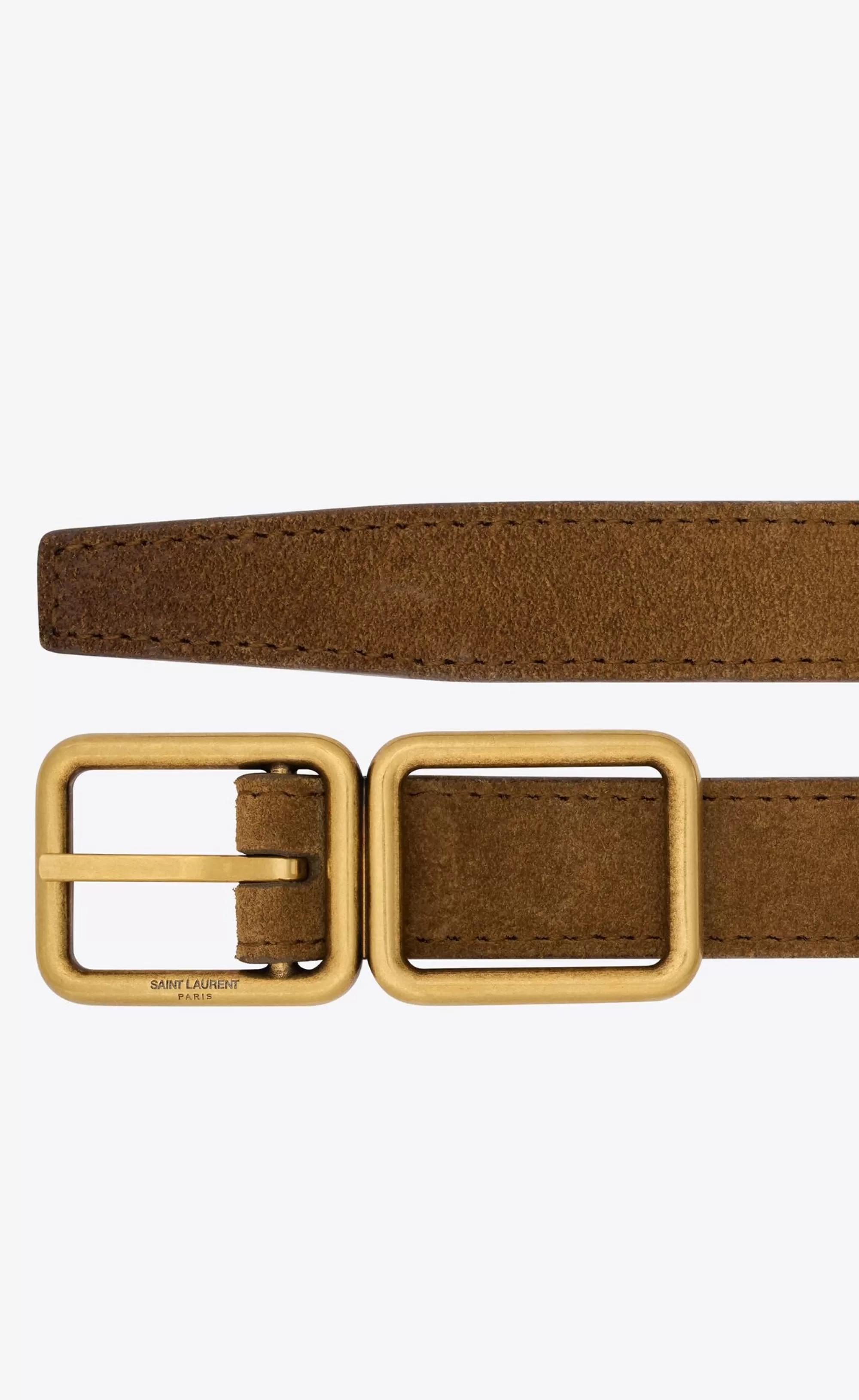 Women Saint Laurent BELTS^DOUBLE-BUCKLE THIN BELT IN Aged Suede | | YSL.com