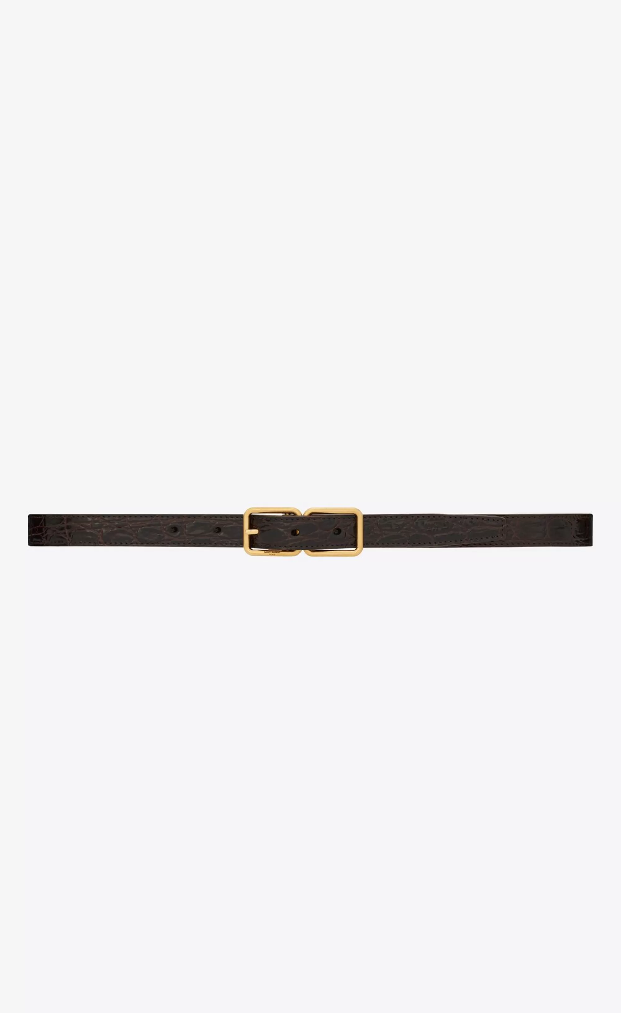 Women Saint Laurent BELTS^DOUBLE-BUCKLE THIN BELT IN CROCODILE-EMBOSSED LEATHER | | YSL.com