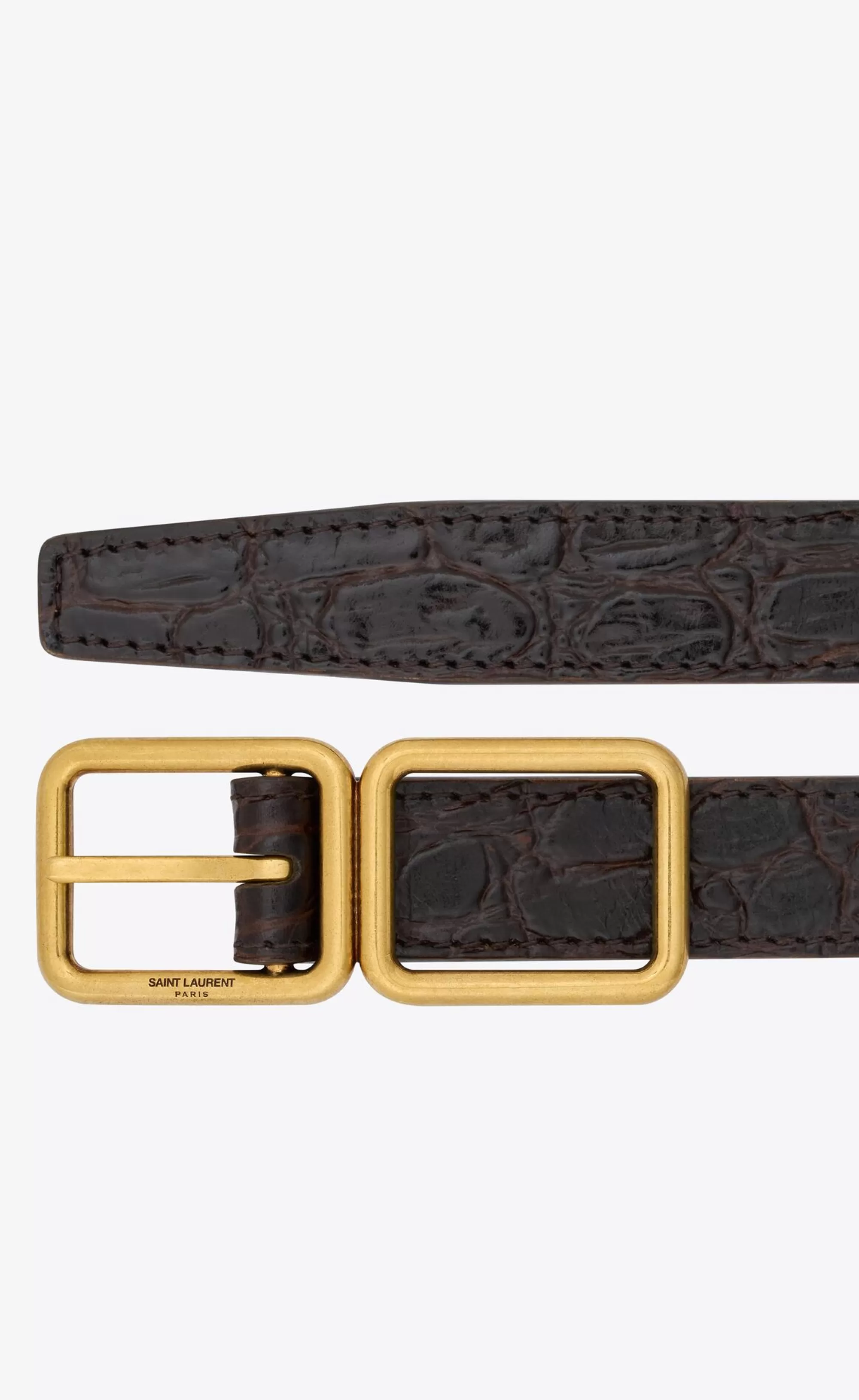 Women Saint Laurent BELTS^DOUBLE-BUCKLE THIN BELT IN CROCODILE-EMBOSSED LEATHER | | YSL.com