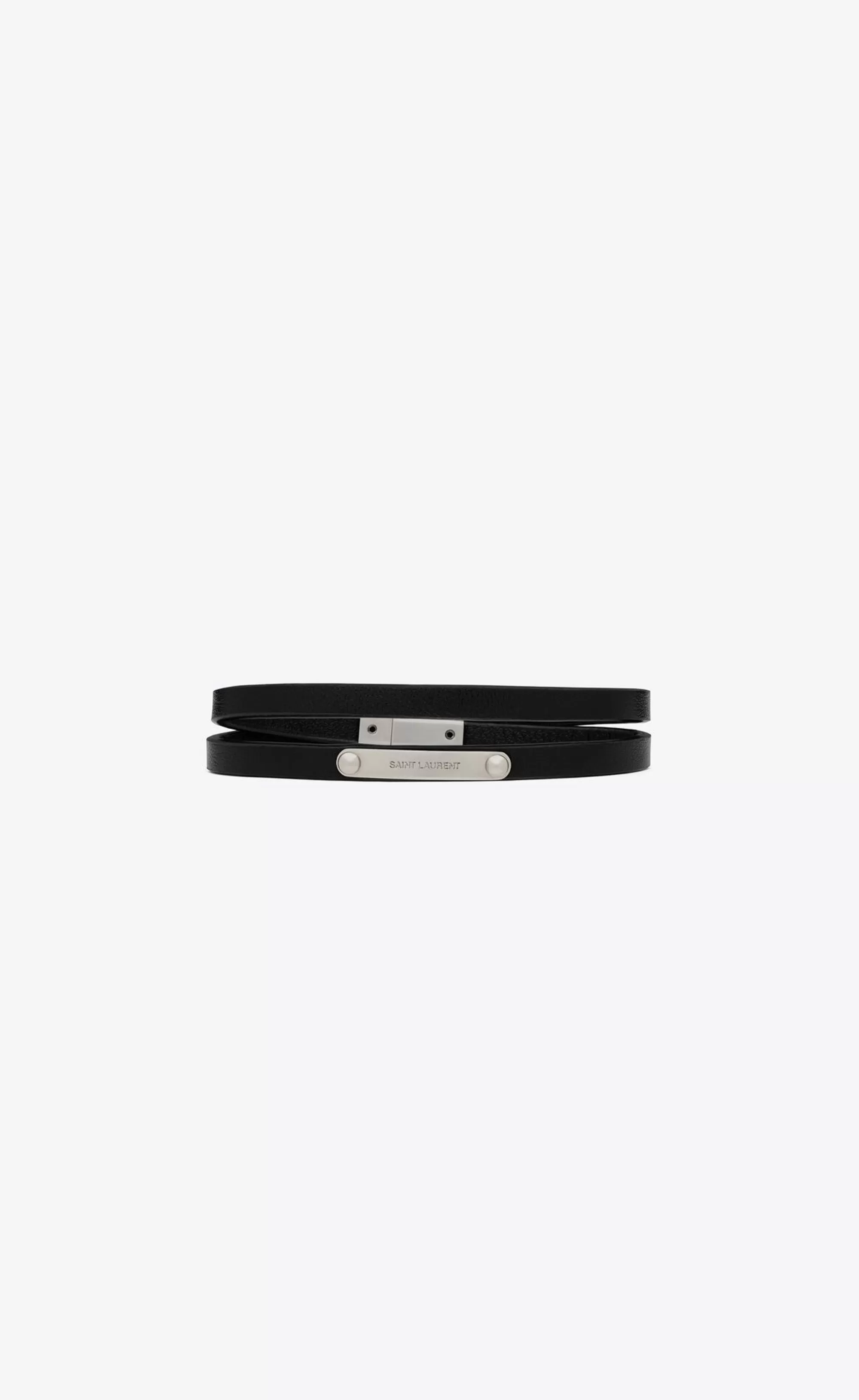 Saint Laurent Leather bracelets^Double-wrap ID Bracelet In Leather And Metal | | YSL.com