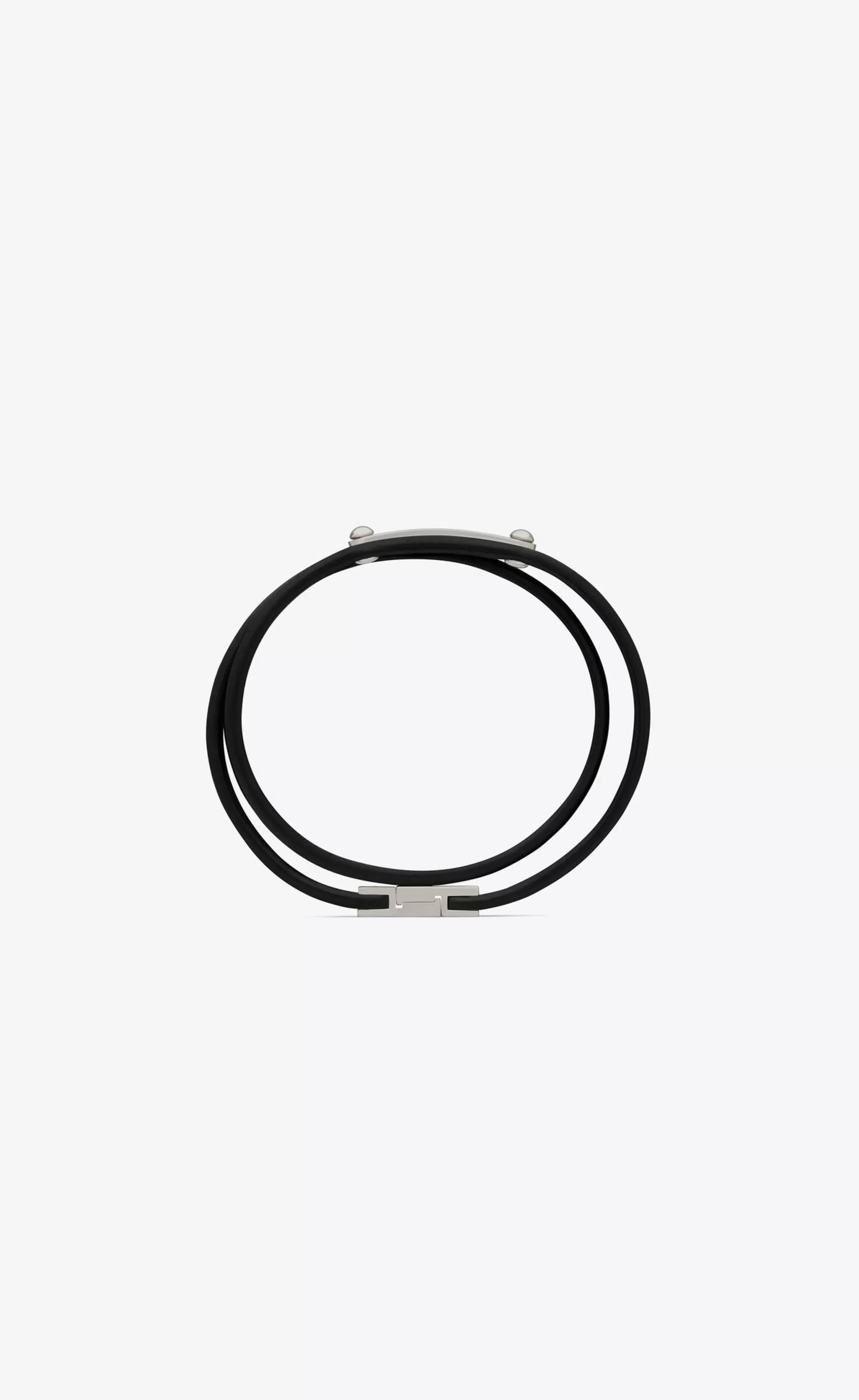 Saint Laurent Leather bracelets^Double-wrap ID Bracelet In Leather And Metal | | YSL.com