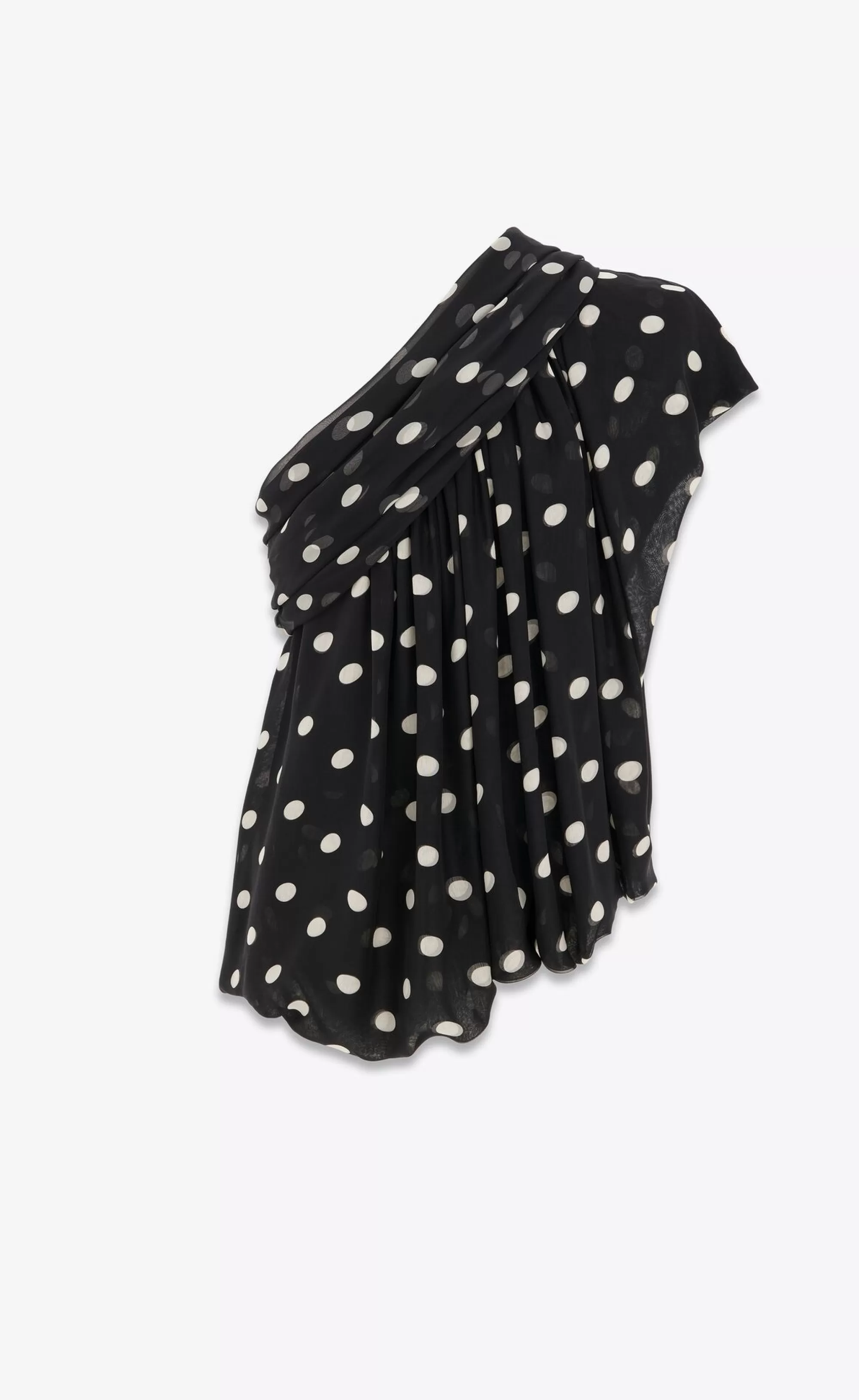 Saint Laurent ALL READY TO WEAR | SHIRTS^Draped One-shoulder Top In Dotted Silk Muslin | | YSL.com