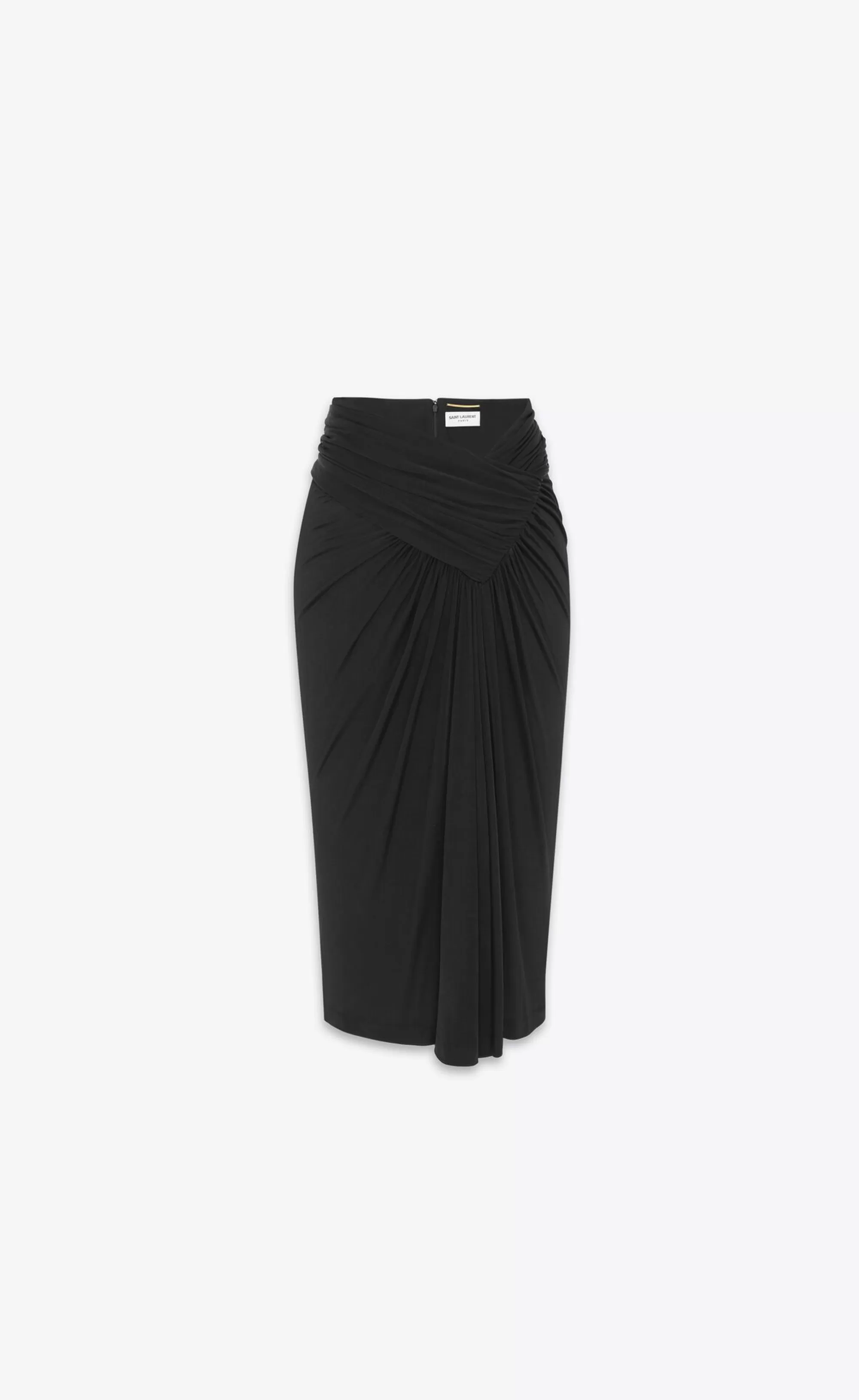 Women Saint Laurent SKIRTS^Draped Pencil Skirt In Shiny Jersey | | YSL.com