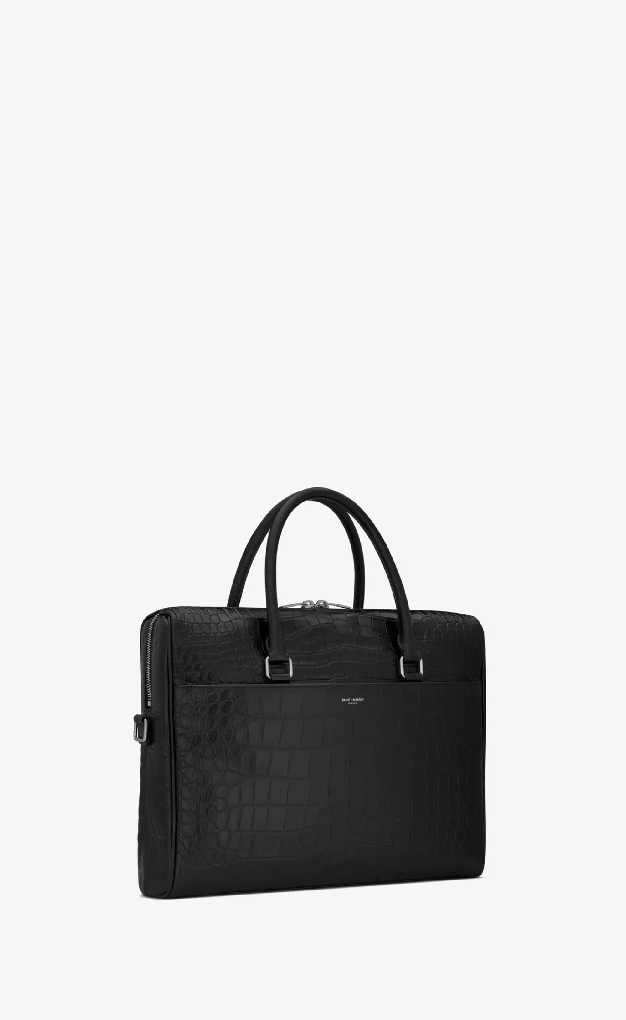 Saint Laurent BRIEFCASES^DUFFLE Briefcase Bag In Crocodile-embossed Matte Leather | | YSL.com