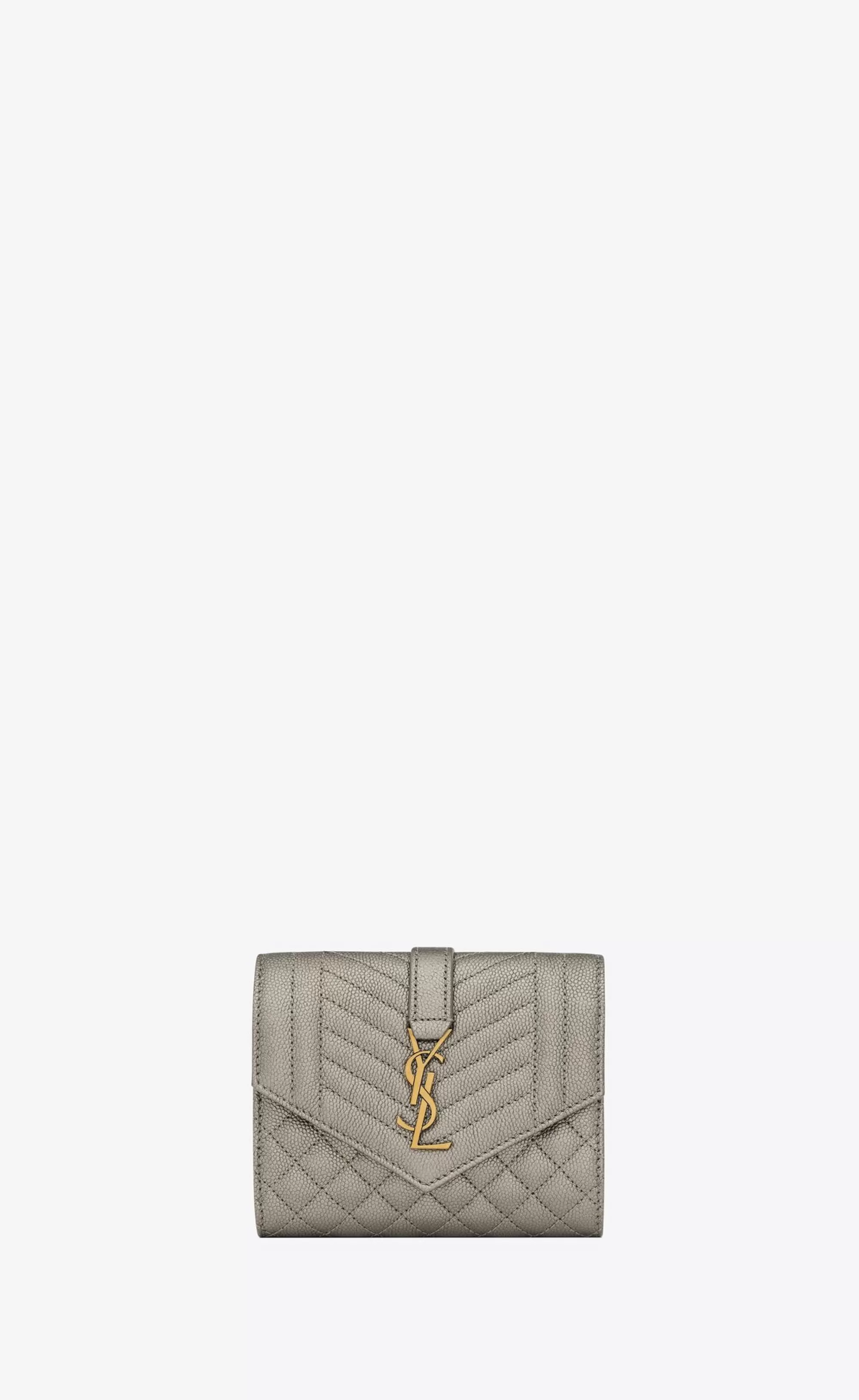 Women Saint Laurent WALLETS^ENVELOPE Compact Trifold Wallet In MIX MATELASSÉ Metallic Grain De Poudre Embossed LEATHER | | YSL.com