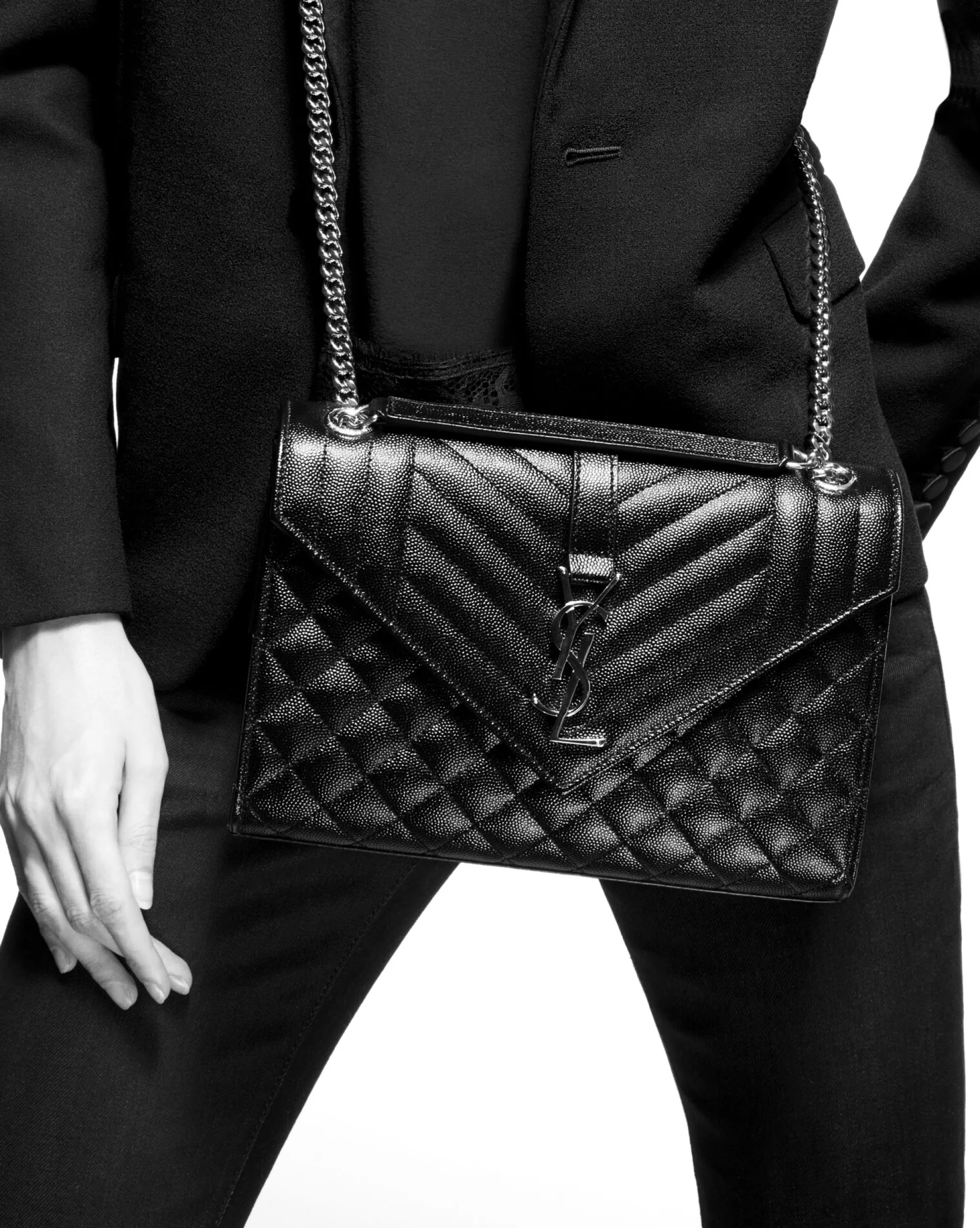Women Saint Laurent ENVELOPE^ENVELOPE MEDIUM IN QUILTED GRAIN DE POUDRE EMBOSSED LEATHER | | YSL.com
