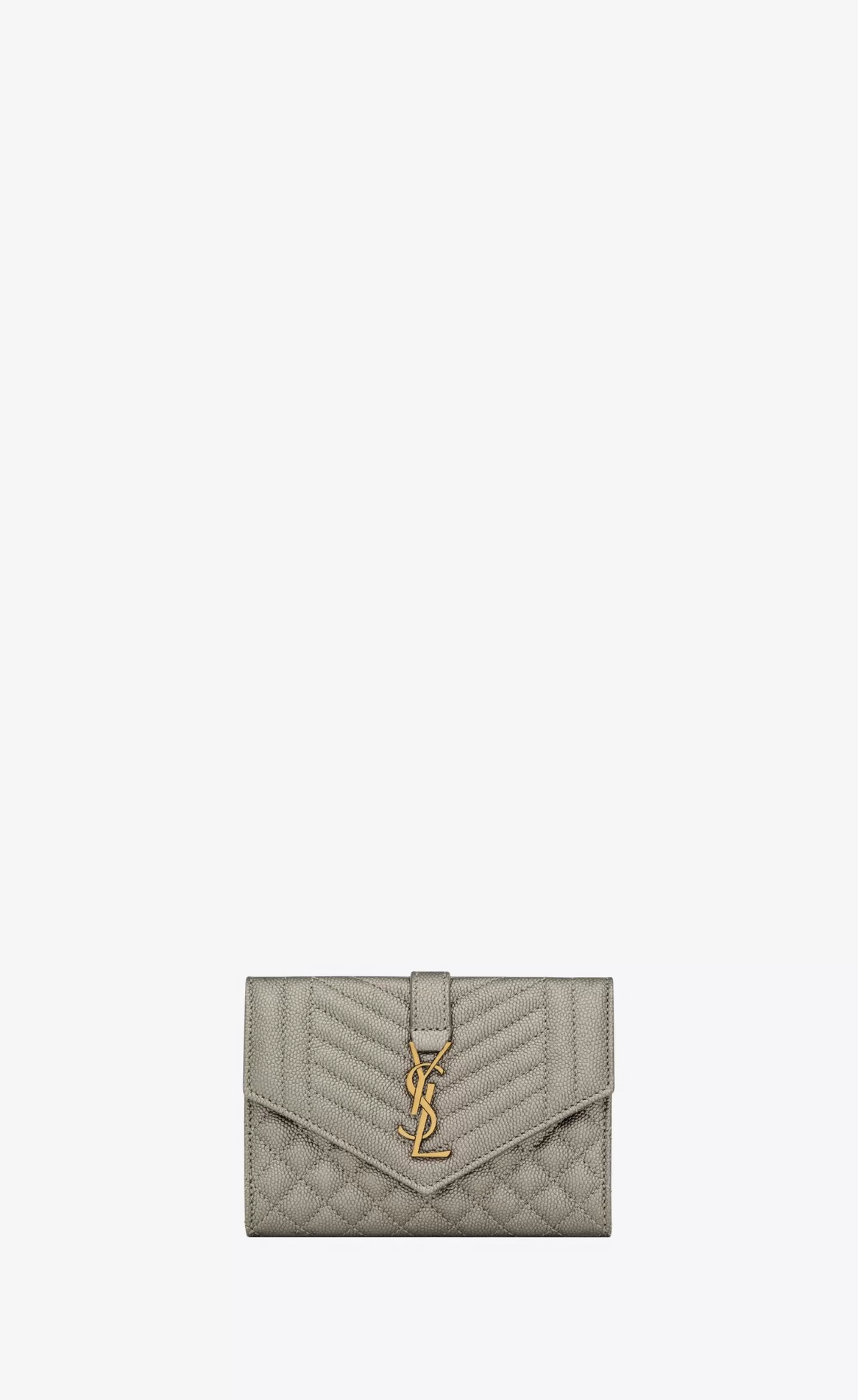 Women Saint Laurent WALLETS^ENVELOPE SMALL WALLET IN MIX MATELASSÉ Metallic Grain De Poudre Embossed LEATHER | | YSL.com