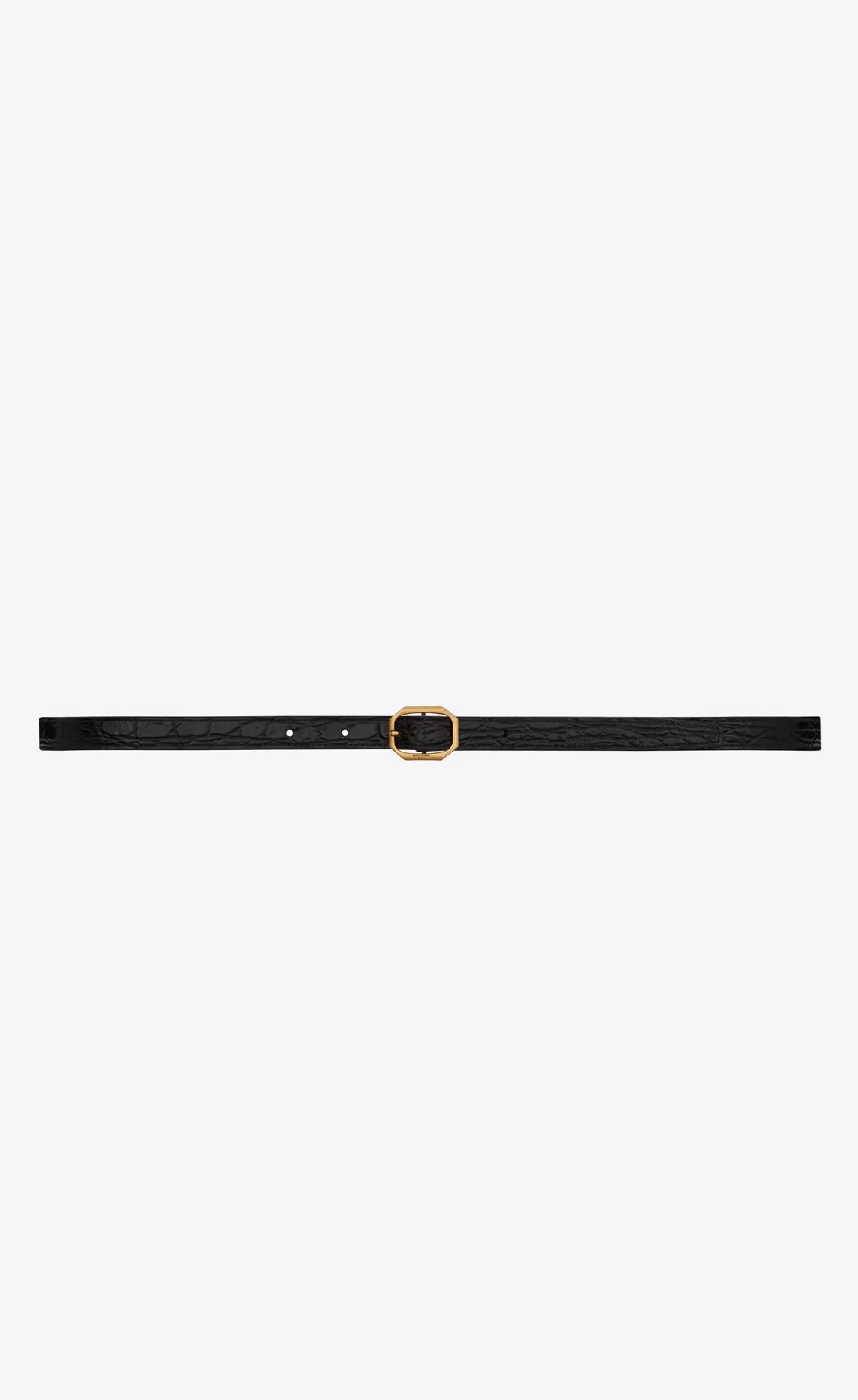 Women Saint Laurent BELTS^FRAME BUCKLE THIN BELT IN CROCODILE-EMBOSSED LEATHER | | YSL.com