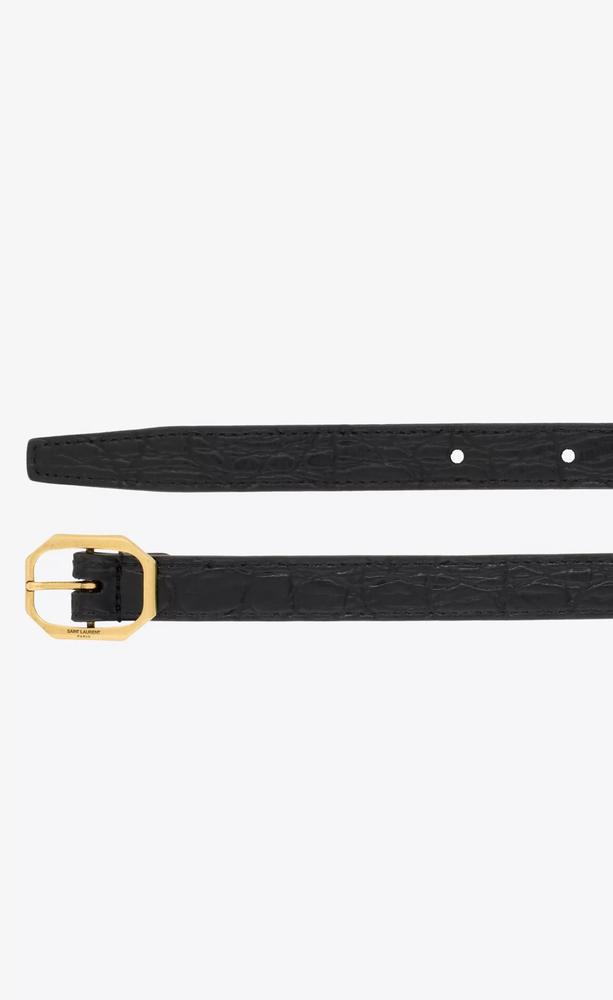 Women Saint Laurent BELTS^FRAME BUCKLE THIN BELT IN CROCODILE-EMBOSSED LEATHER | | YSL.com