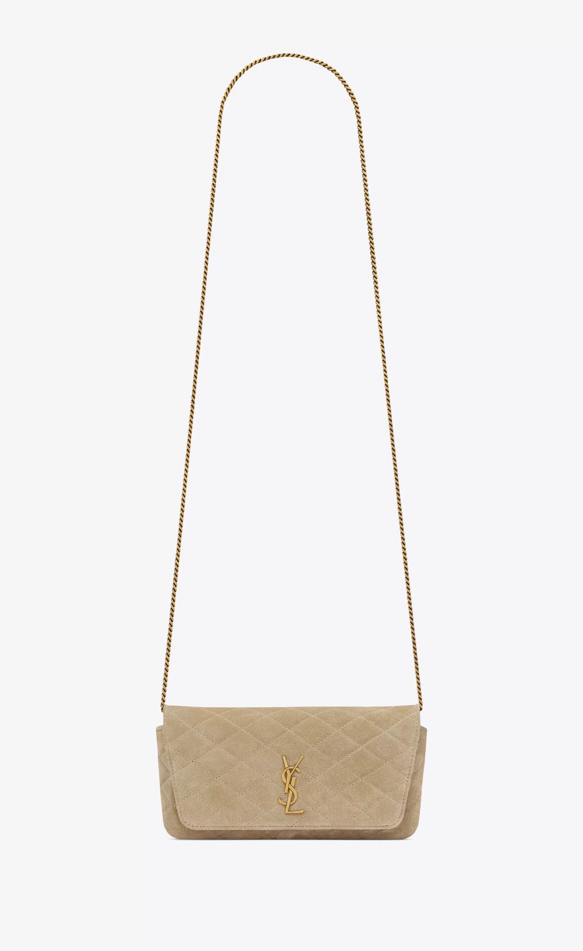 Women Saint Laurent CHAIN WALLETS | CROSSBODY BAGS^GABY Chain Phone Holder In Quilted Suede | | YSL.com