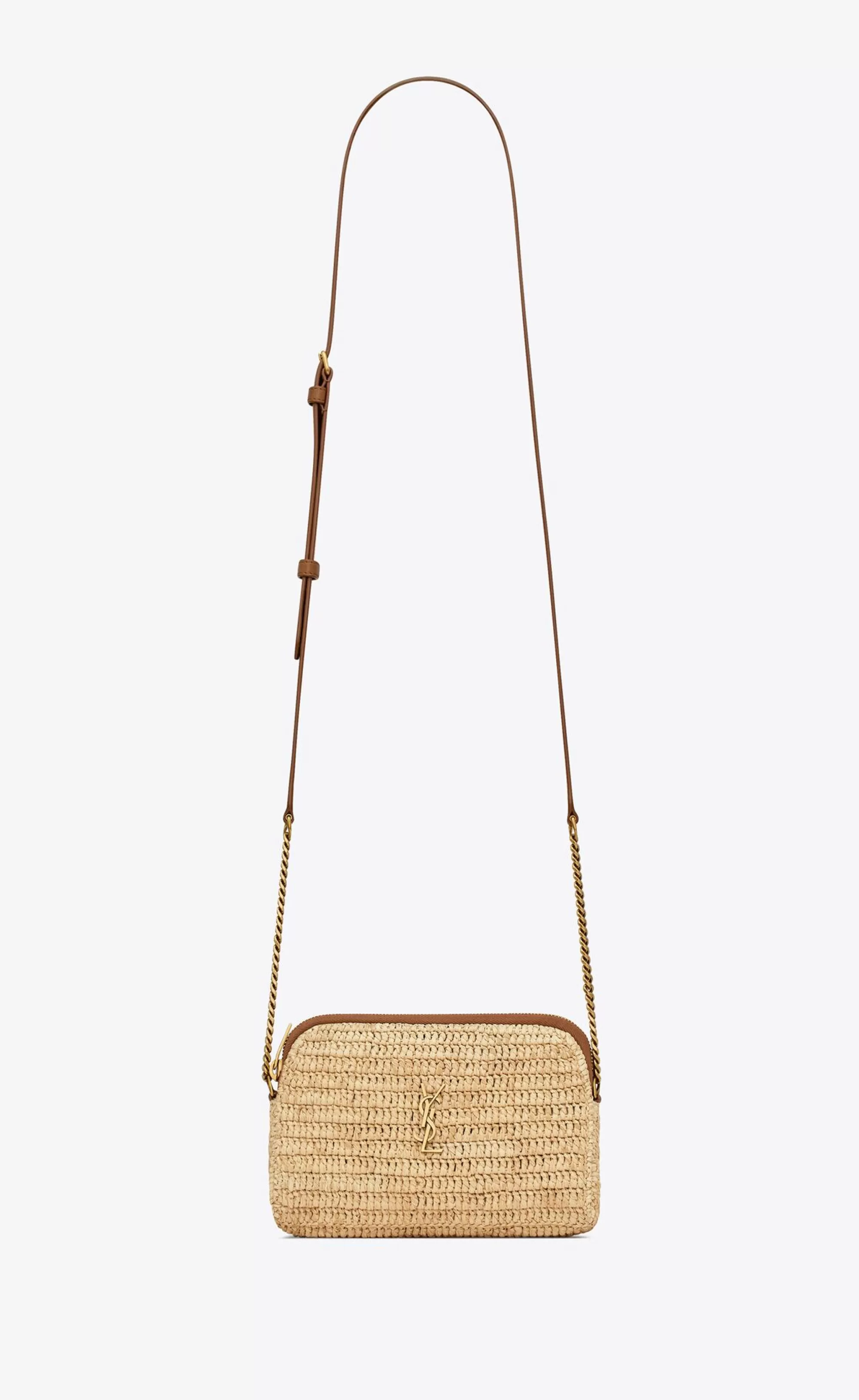 Women Saint Laurent MINI BAGS | GABY^GABY Zipped Pouch In Raffia And Vegetable-tanned Leather | | YSL.com