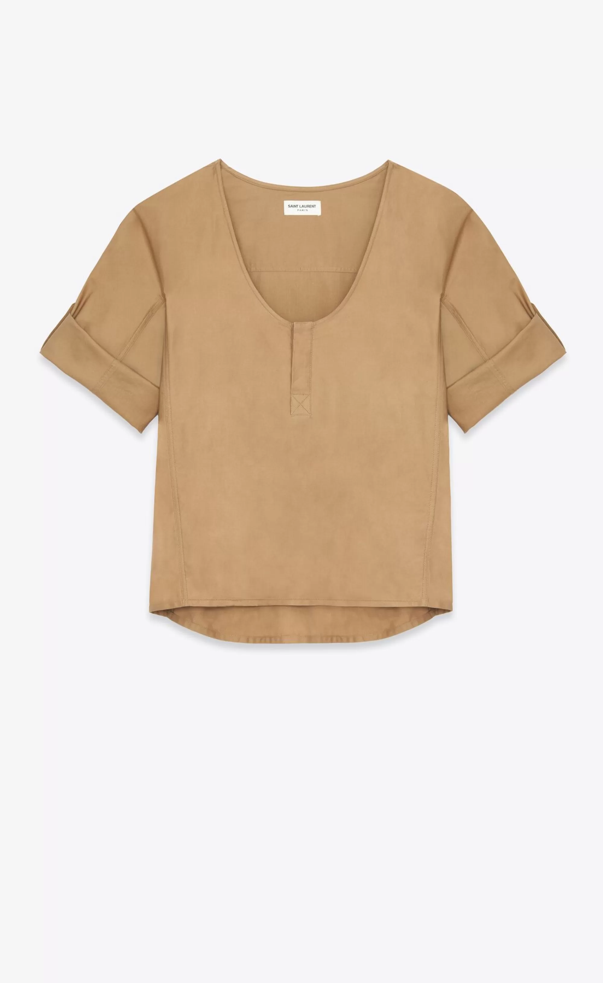 Women Saint Laurent SHIRTS AND TOPS^Henley Blouse In Cotton Twill | | YSL.com