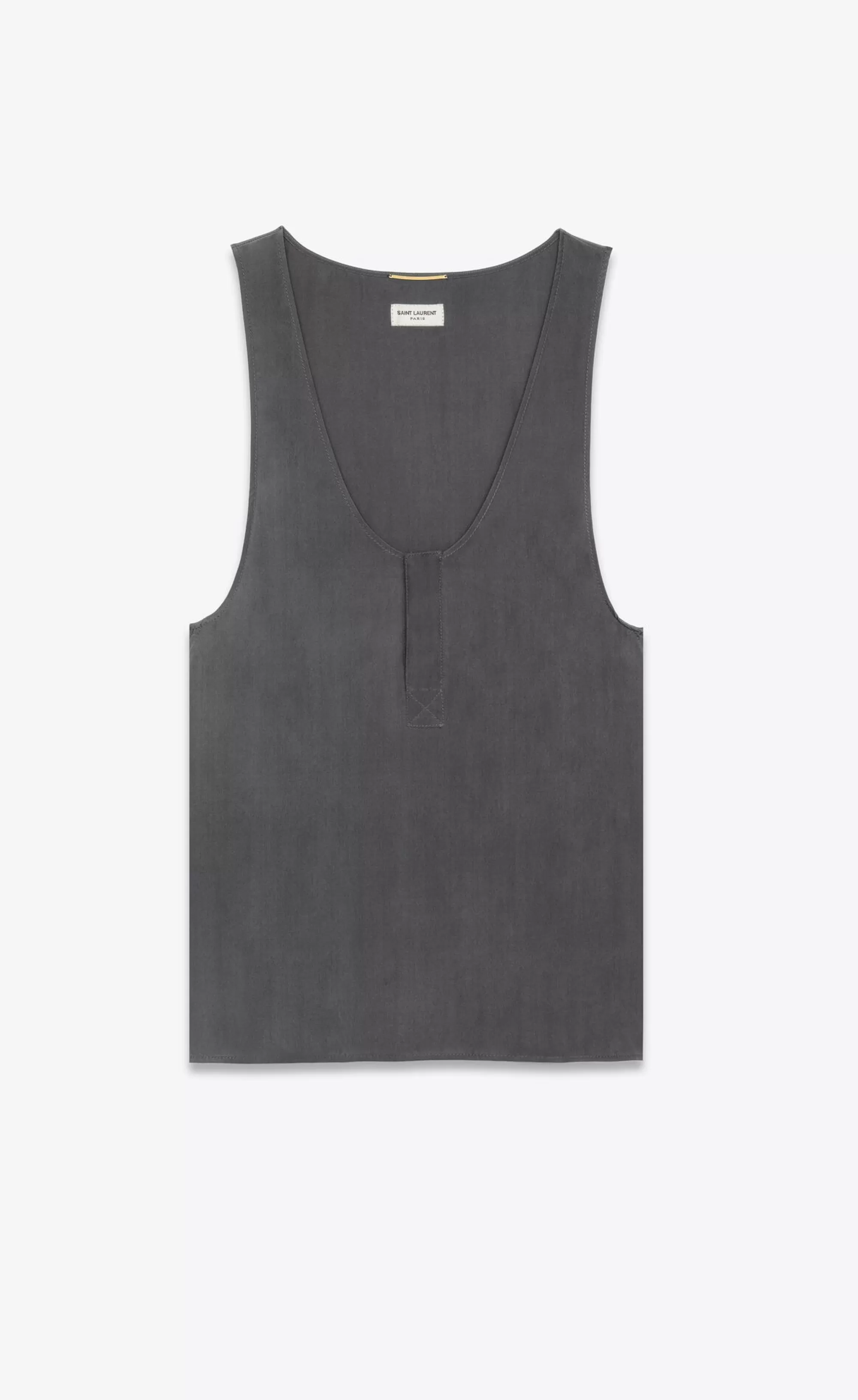 Women Saint Laurent SHIRTS AND TOPS^Henley Tank In Silk Crepe De Chine | | YSL.com