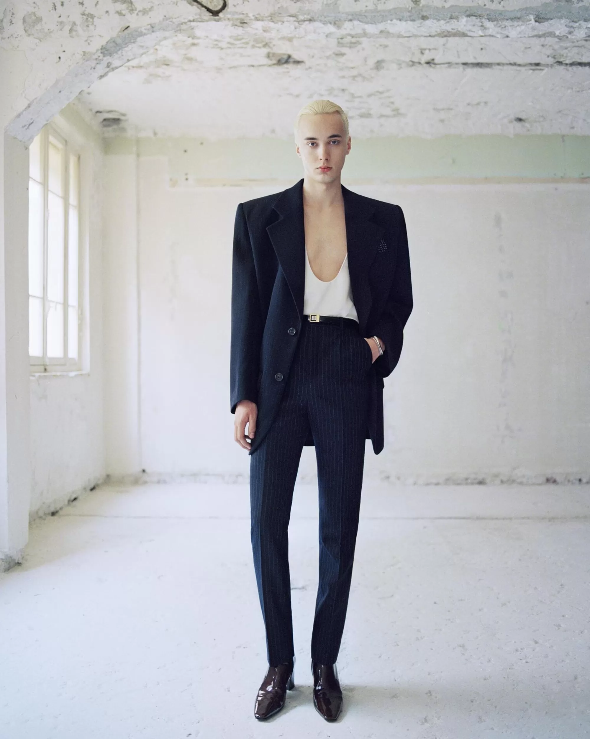 Saint Laurent ALL READY TO WEAR | JACKETS AND PANTS^High-waisted Pants In RIVE GAUCHE Striped Flannel | | YSL.com