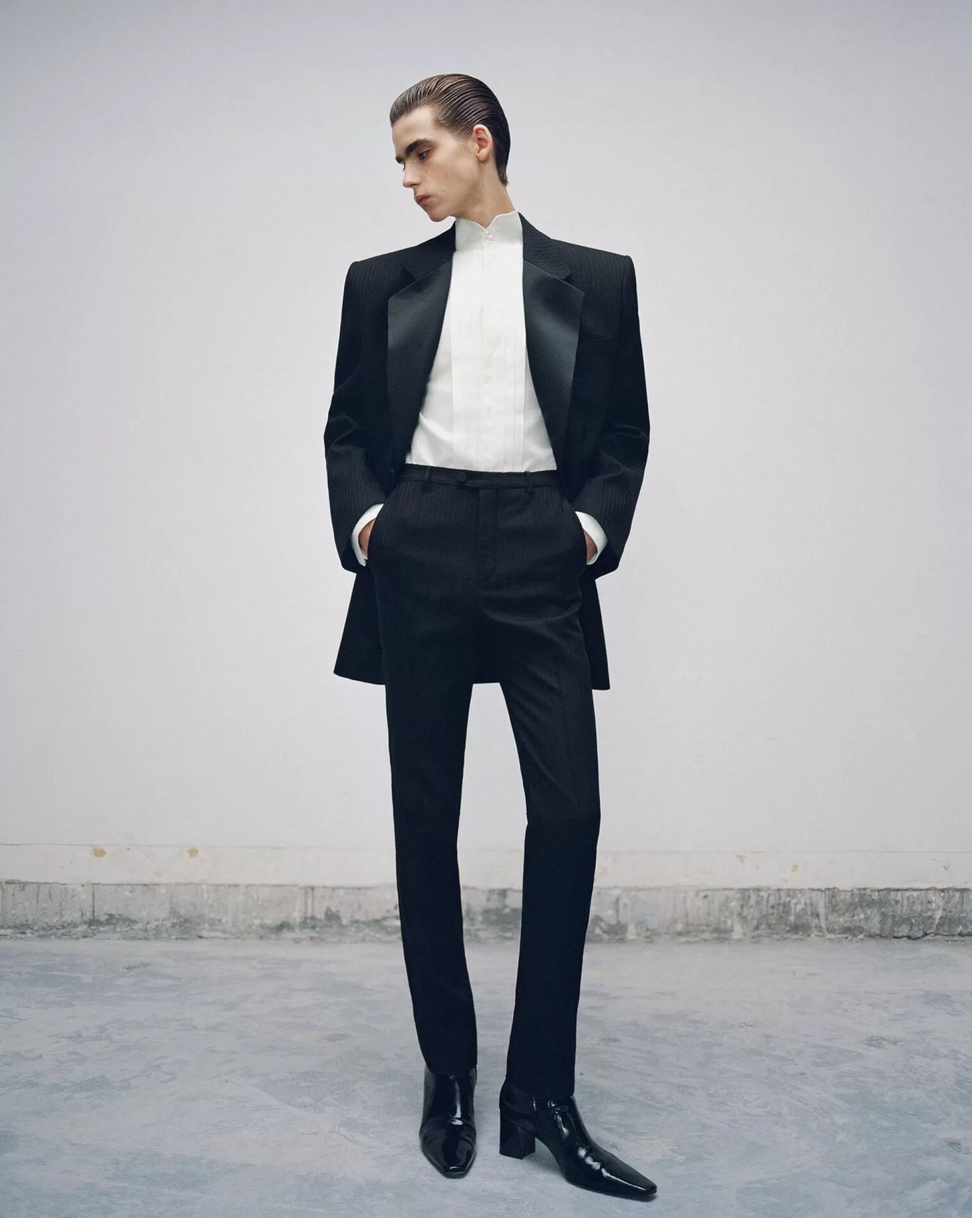 Saint Laurent ALL READY TO WEAR | SMOKING^High-waisted Tuxedo Pants In Raised-stripe Wool | | YSL.com