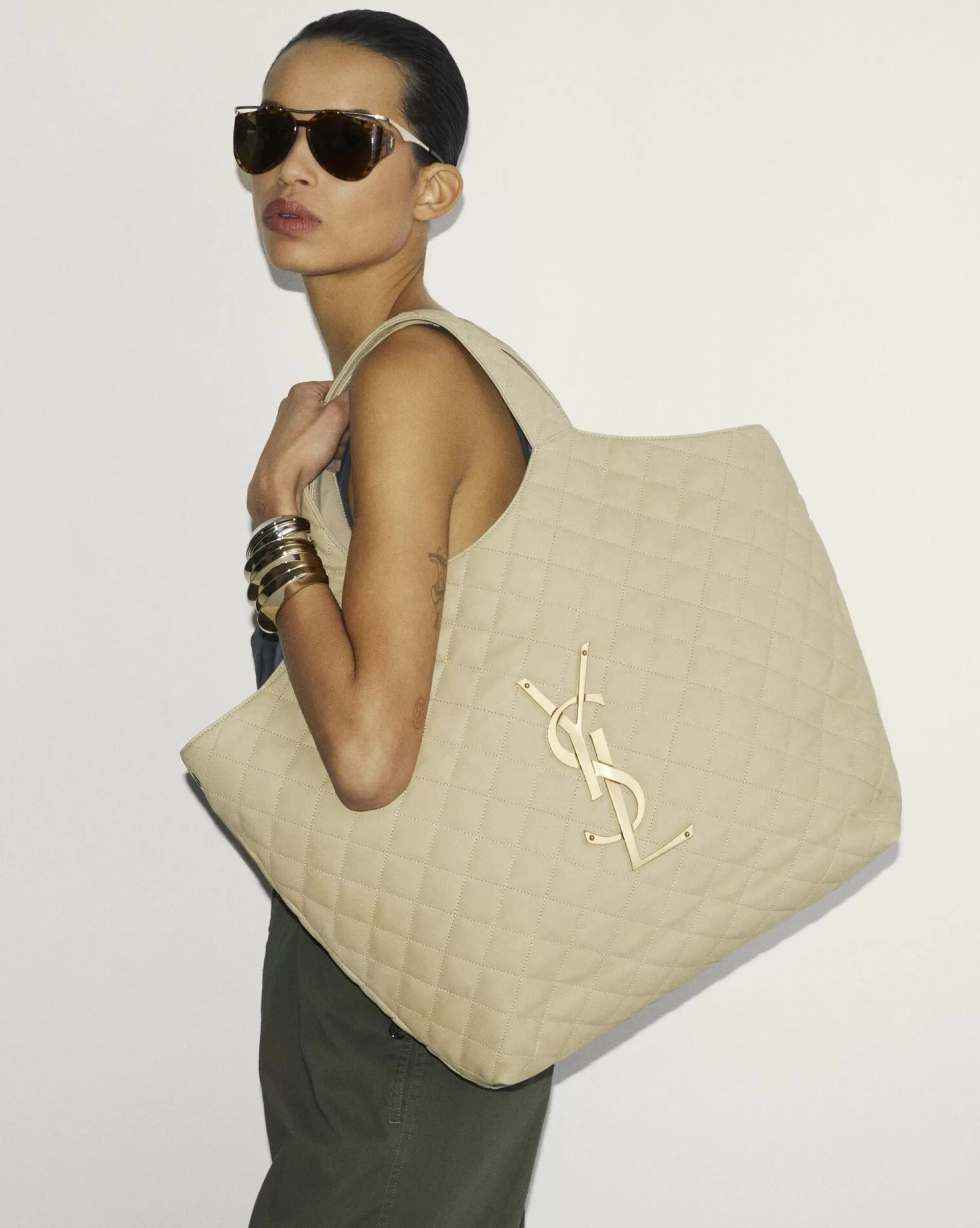 Women Saint Laurent TOTES AND SHOPPINGS | MAXI BAGS^ICARE Maxi Shopping Bag In Quilted Nubuck Suede | | YSL.com