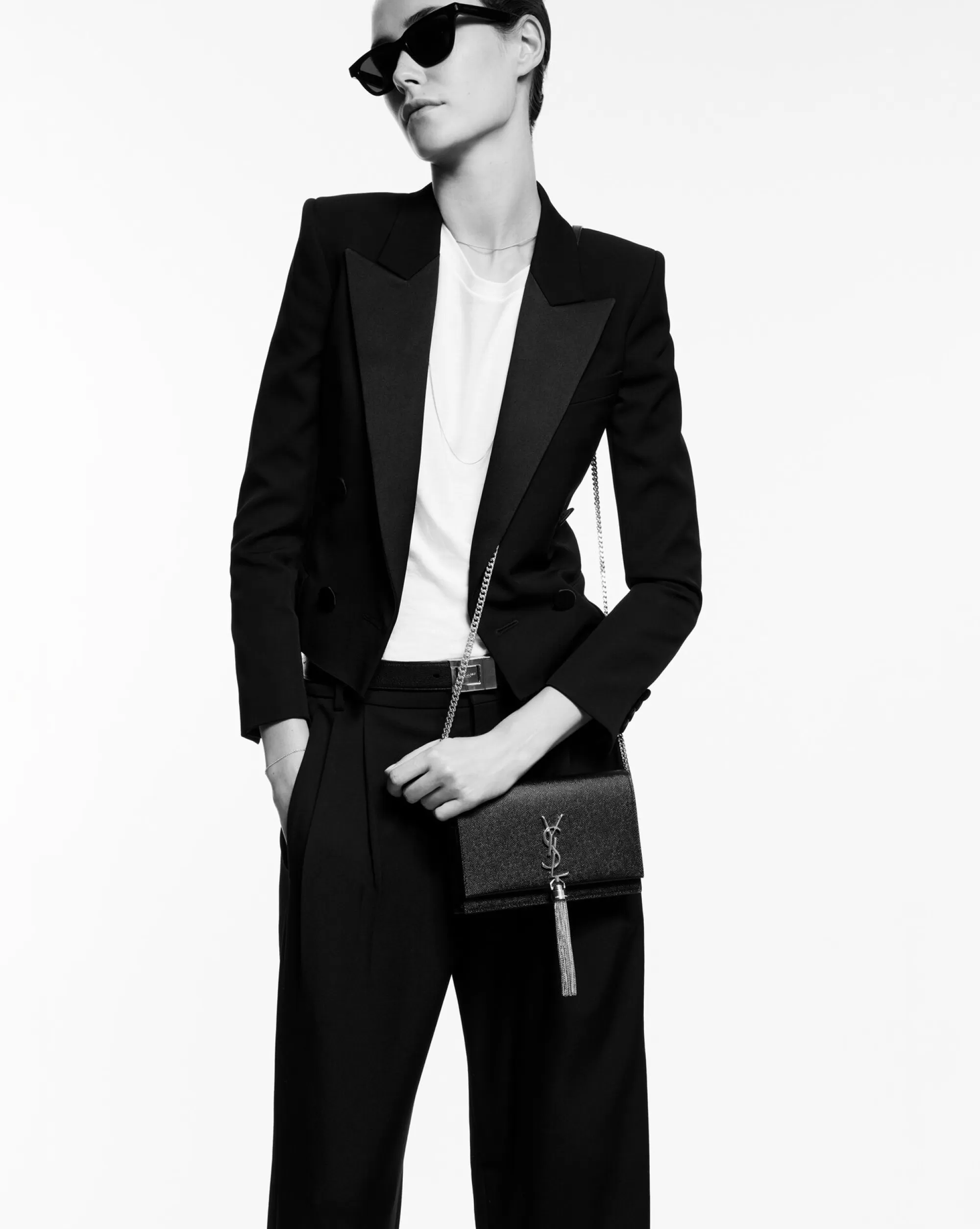 Women Saint Laurent CLUTCHES AND EVENING | CROSSBODY BAGS^KATE SMALL TASSEL BAG IN SATIN | | YSL.com