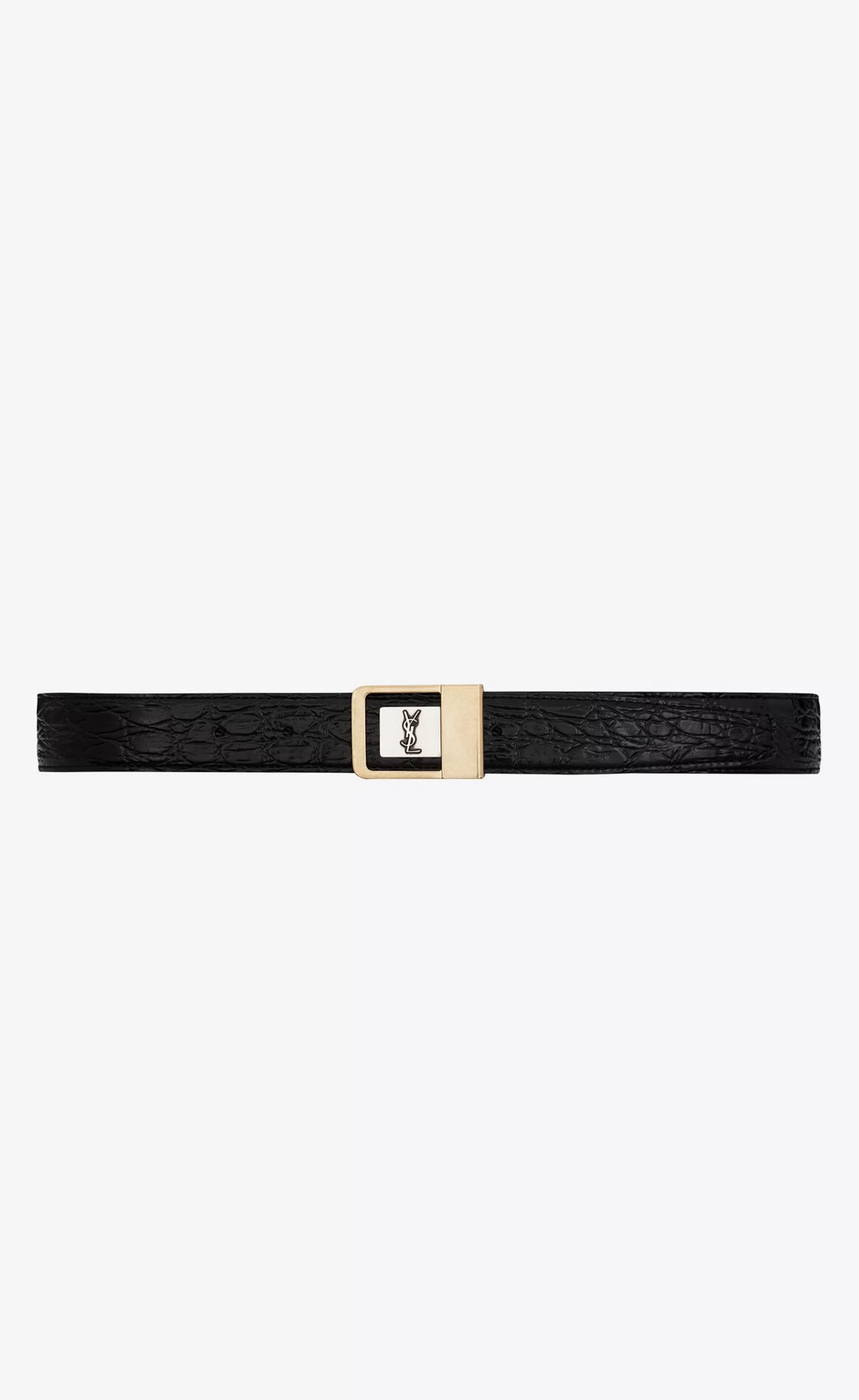 Women Saint Laurent BELTS^LA 66 Buckle Belt In Crocodile-embossed Leather | | YSL.com