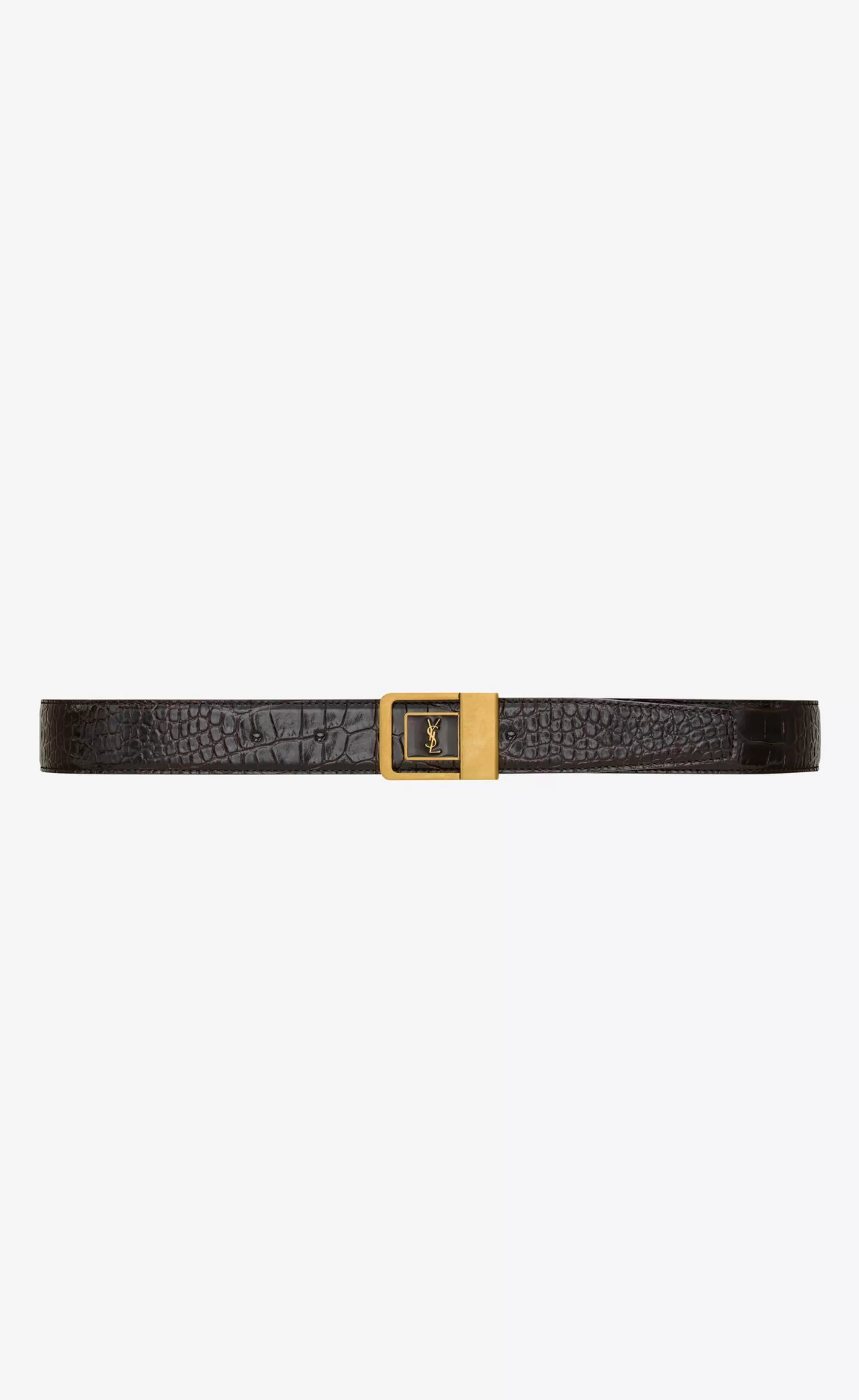 Women Saint Laurent BELTS^LA 66 Buckle Belt In Crocodile-embossed Leather | | YSL.com