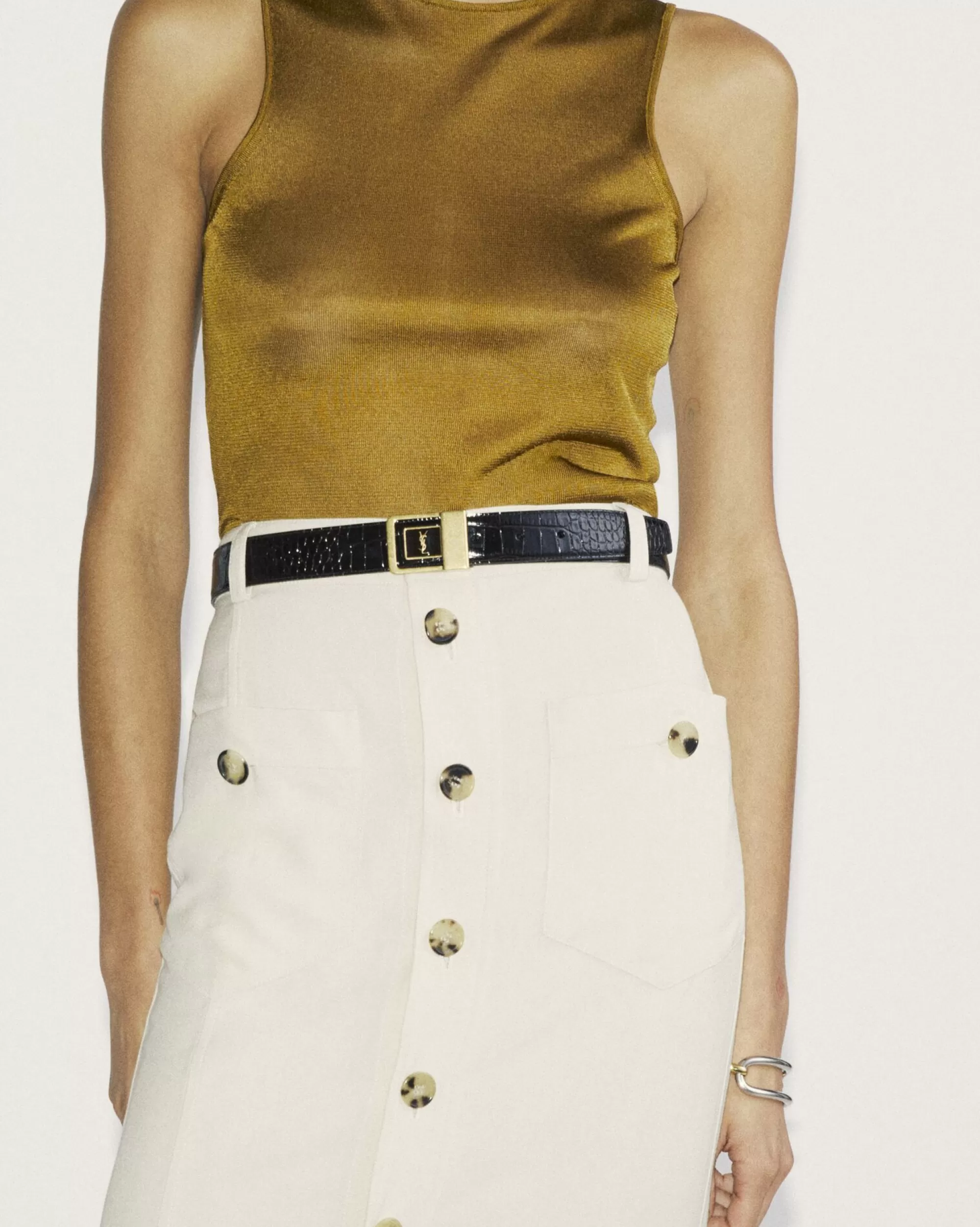 Women Saint Laurent BELTS^LA 66 Buckle Belt In Crocodile-embossed Leather | | YSL.com