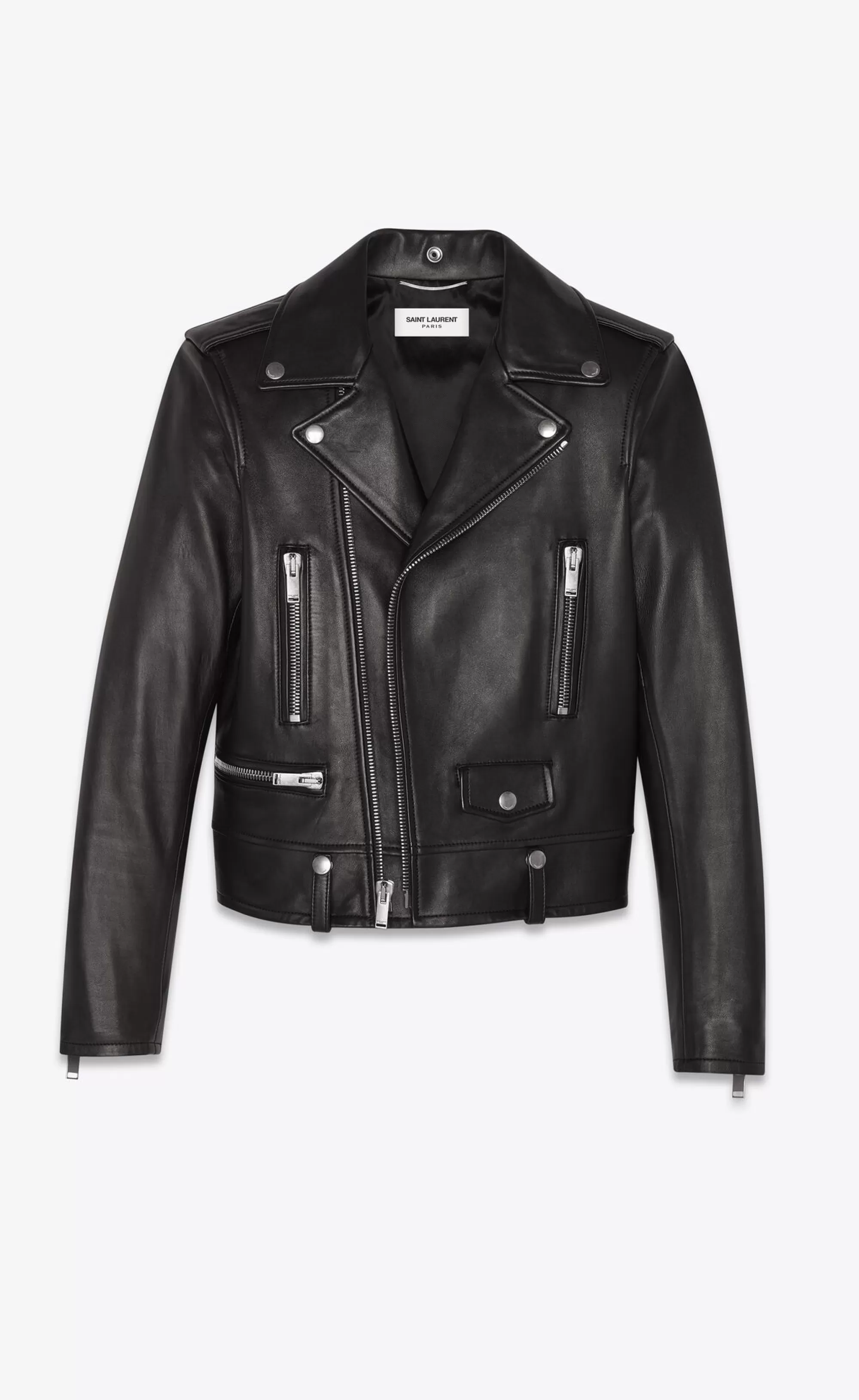 Saint Laurent ALL READY TO WEAR | LEATHER^Motorcycle Jacket In Plunged Lambskin | | YSL.com