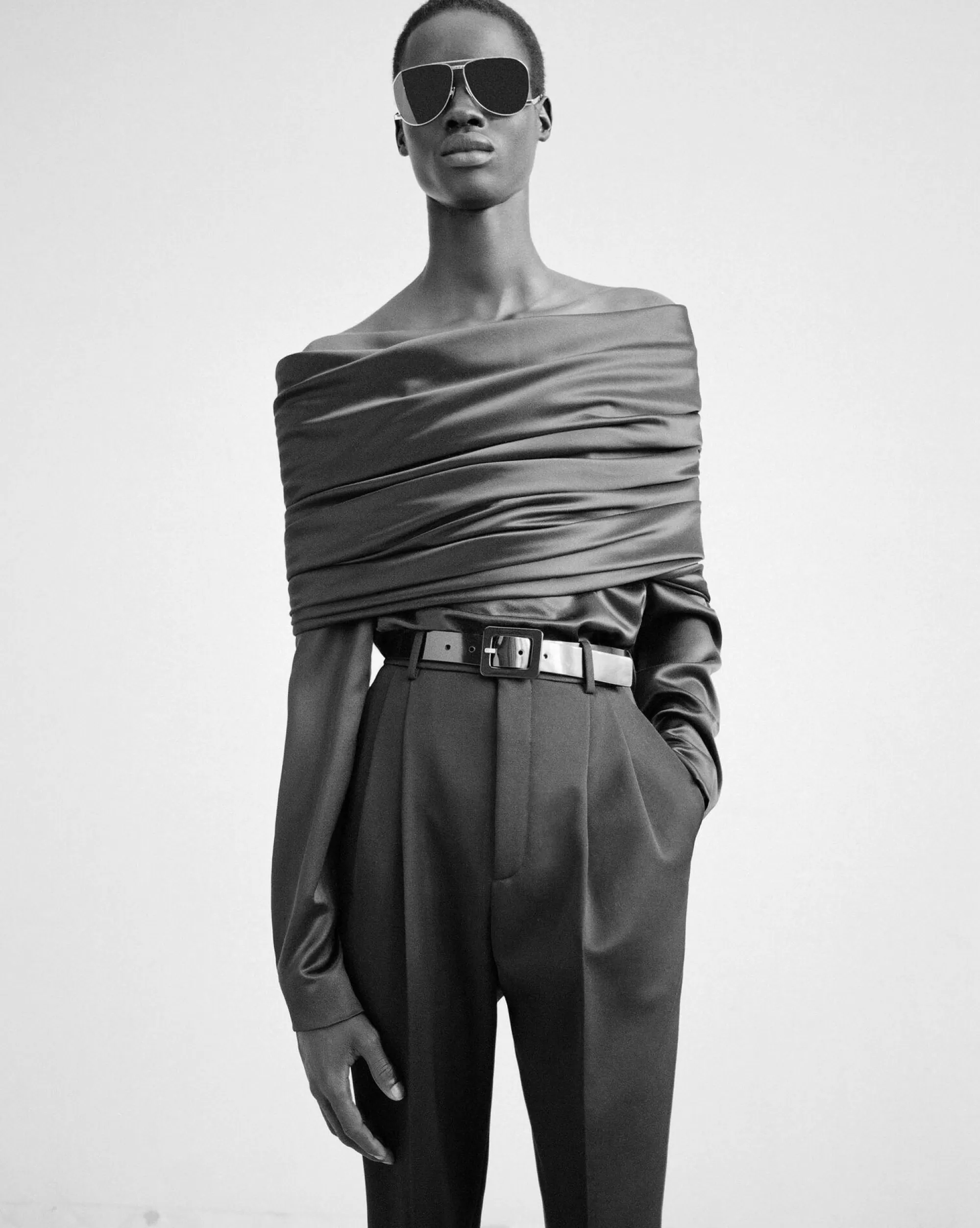 Saint Laurent ALL READY TO WEAR | SHIRTS^Off-the-shoulder Blouse In Silk Satin Crepe | | YSL.com