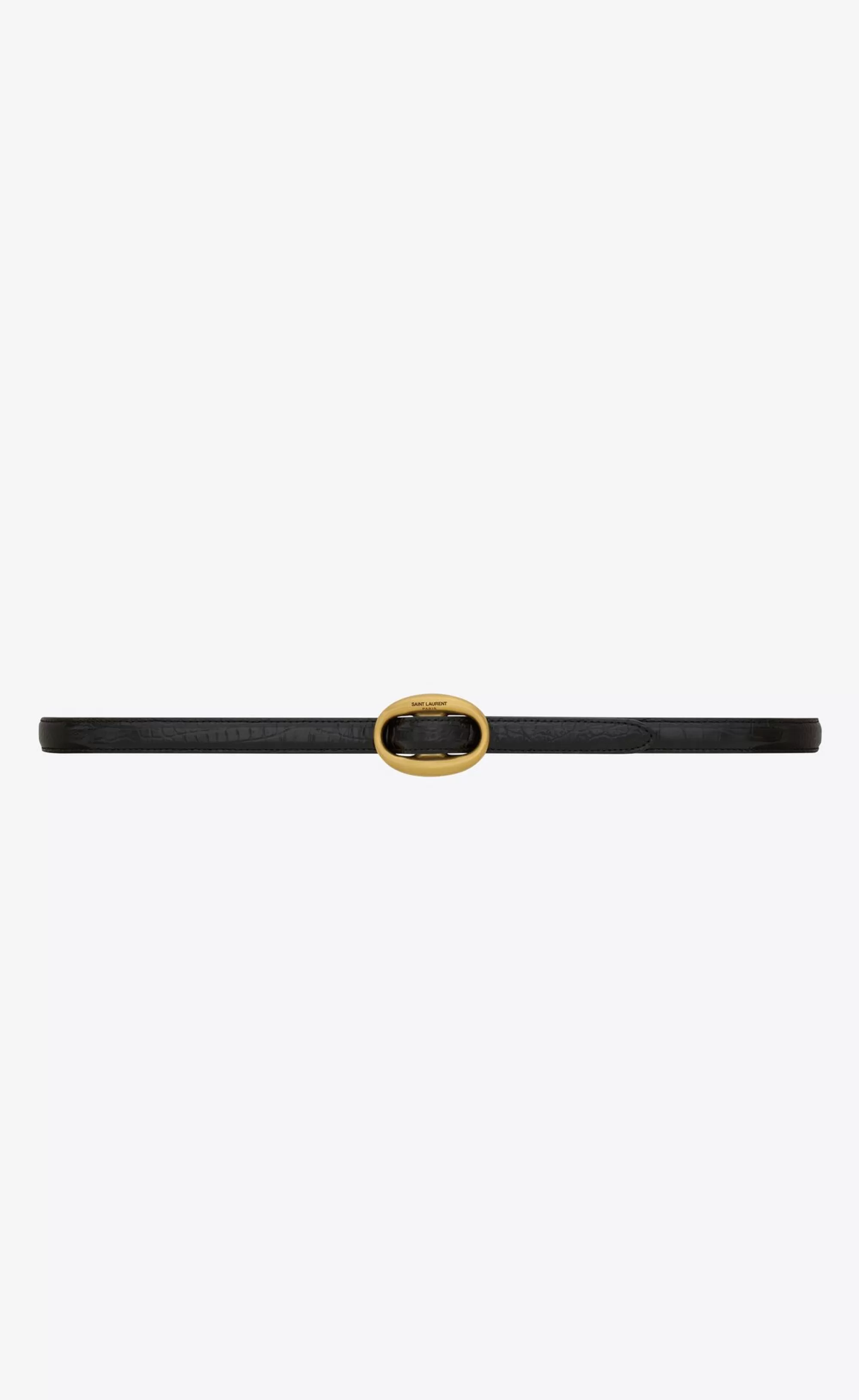 Women Saint Laurent BELTS^Oval Buckle Belt Thin Belt In Crocodile-embossed Leather | | YSL.com