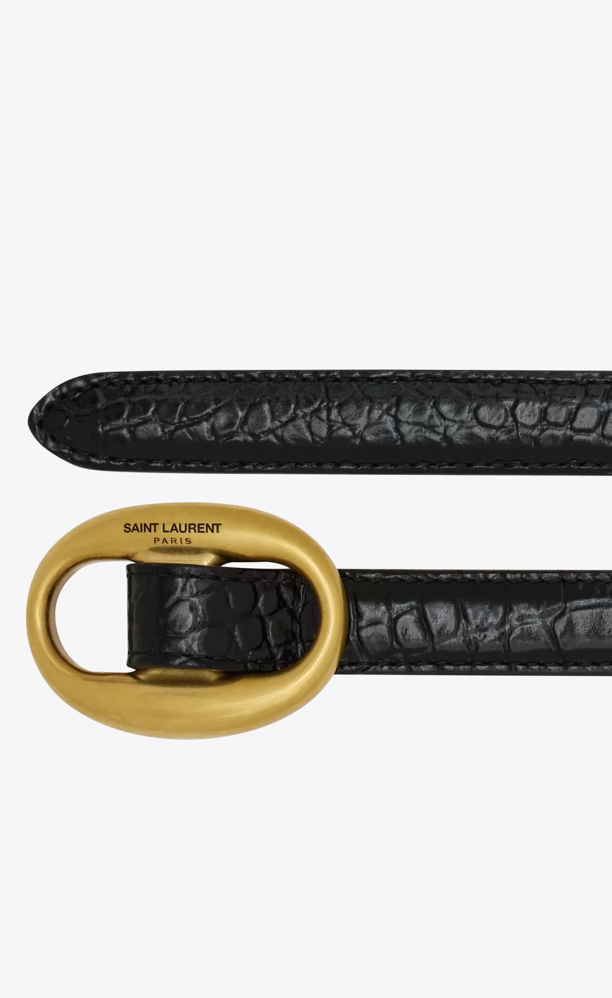 Women Saint Laurent BELTS^Oval Buckle Belt Thin Belt In Crocodile-embossed Leather | | YSL.com