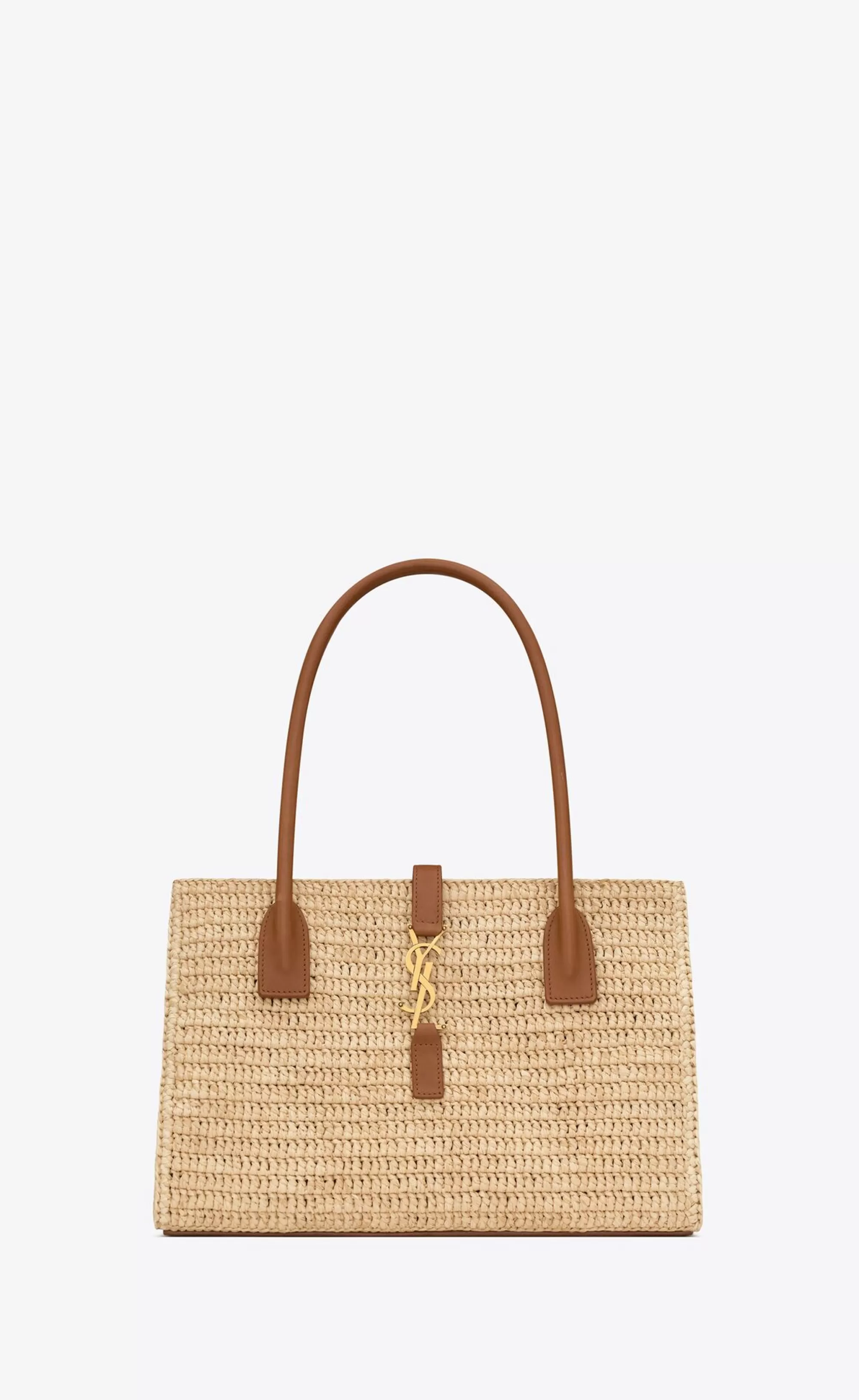 Women Saint Laurent TOTES AND SHOPPINGS^PANIER RECTANGLE In Raffia And Leather | | YSL.com