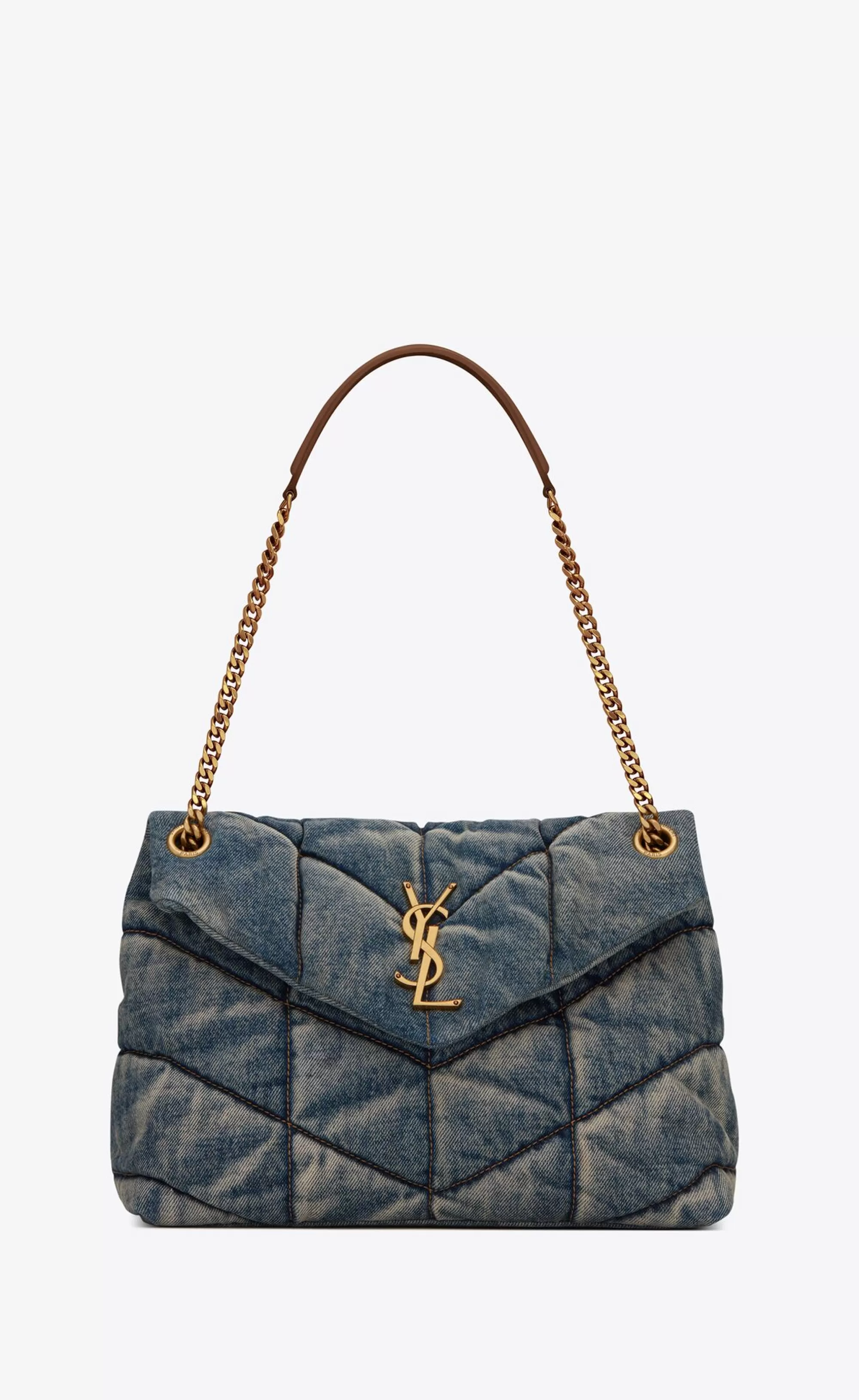 Women Saint Laurent SHOULDER BAGS | PUFFER^PUFFER MEDIUM In Suede And Denim | | YSL.com