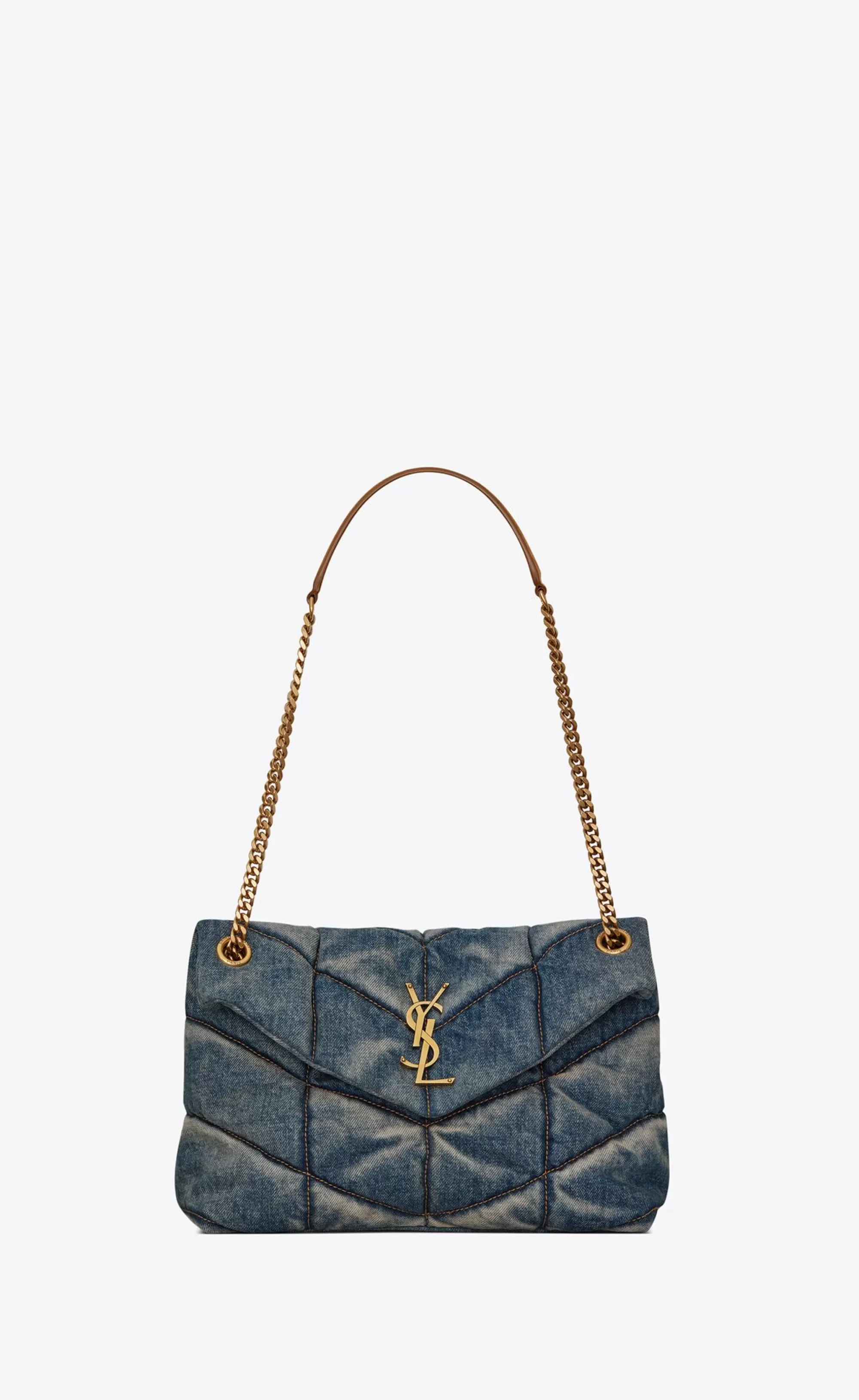 Women Saint Laurent SHOULDER BAGS | PUFFER^PUFFER SMALL In Suede And Denim | | YSL.com