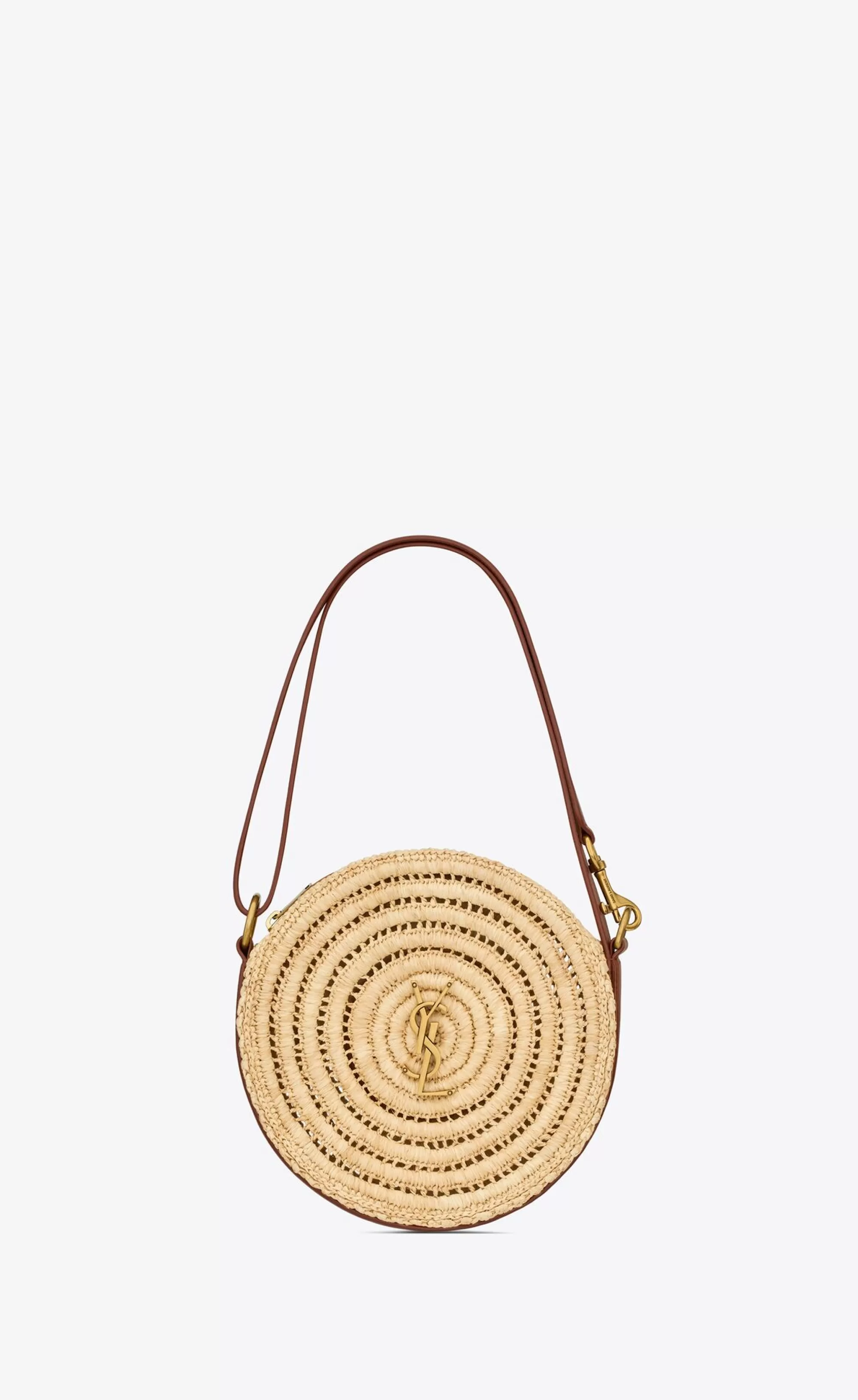 Women Saint Laurent MINI BAGS^Round Bag In Raffia And Vegetable-tanned Leather | | YSL.com