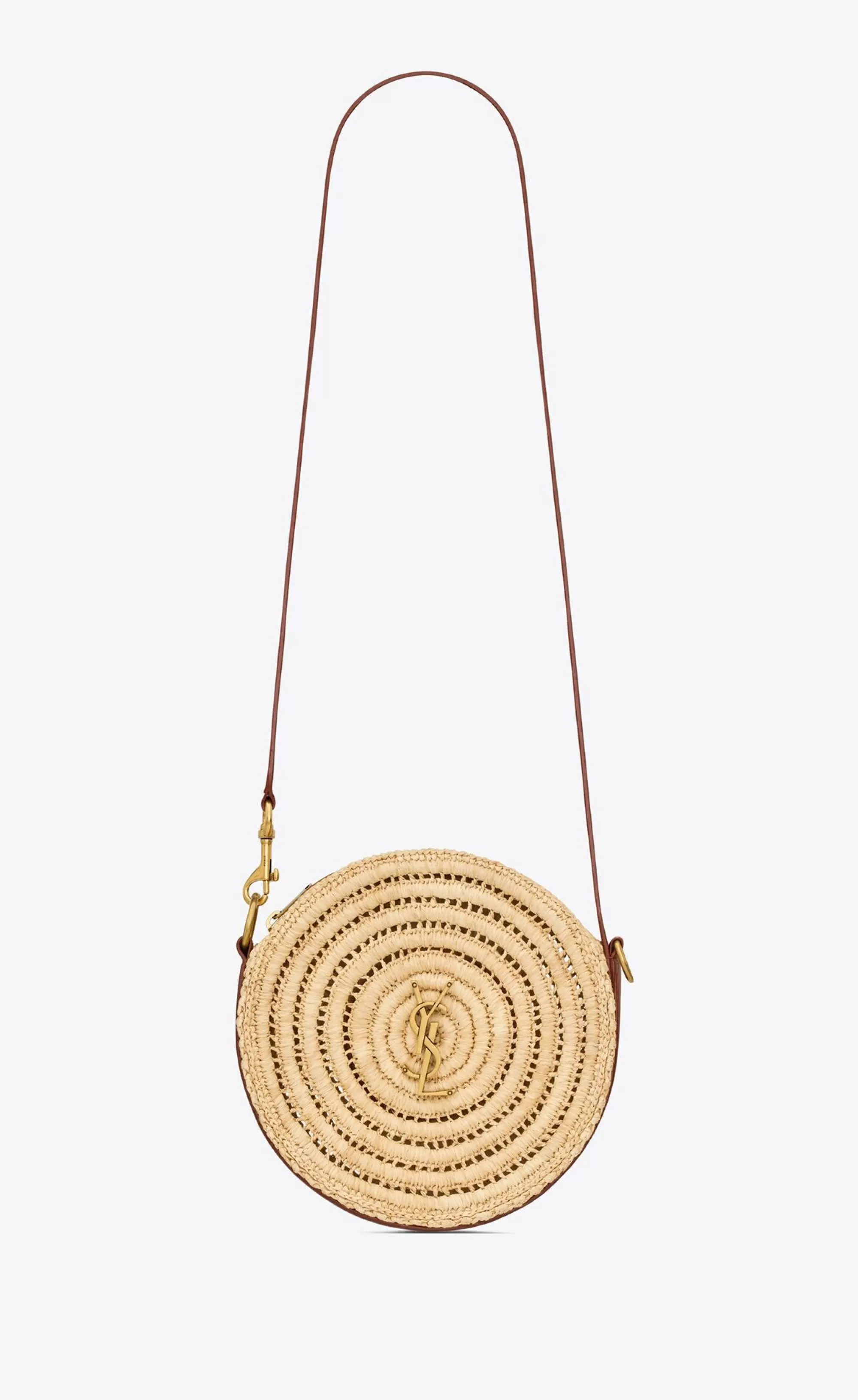 Women Saint Laurent MINI BAGS^Round Bag In Raffia And Vegetable-tanned Leather | | YSL.com