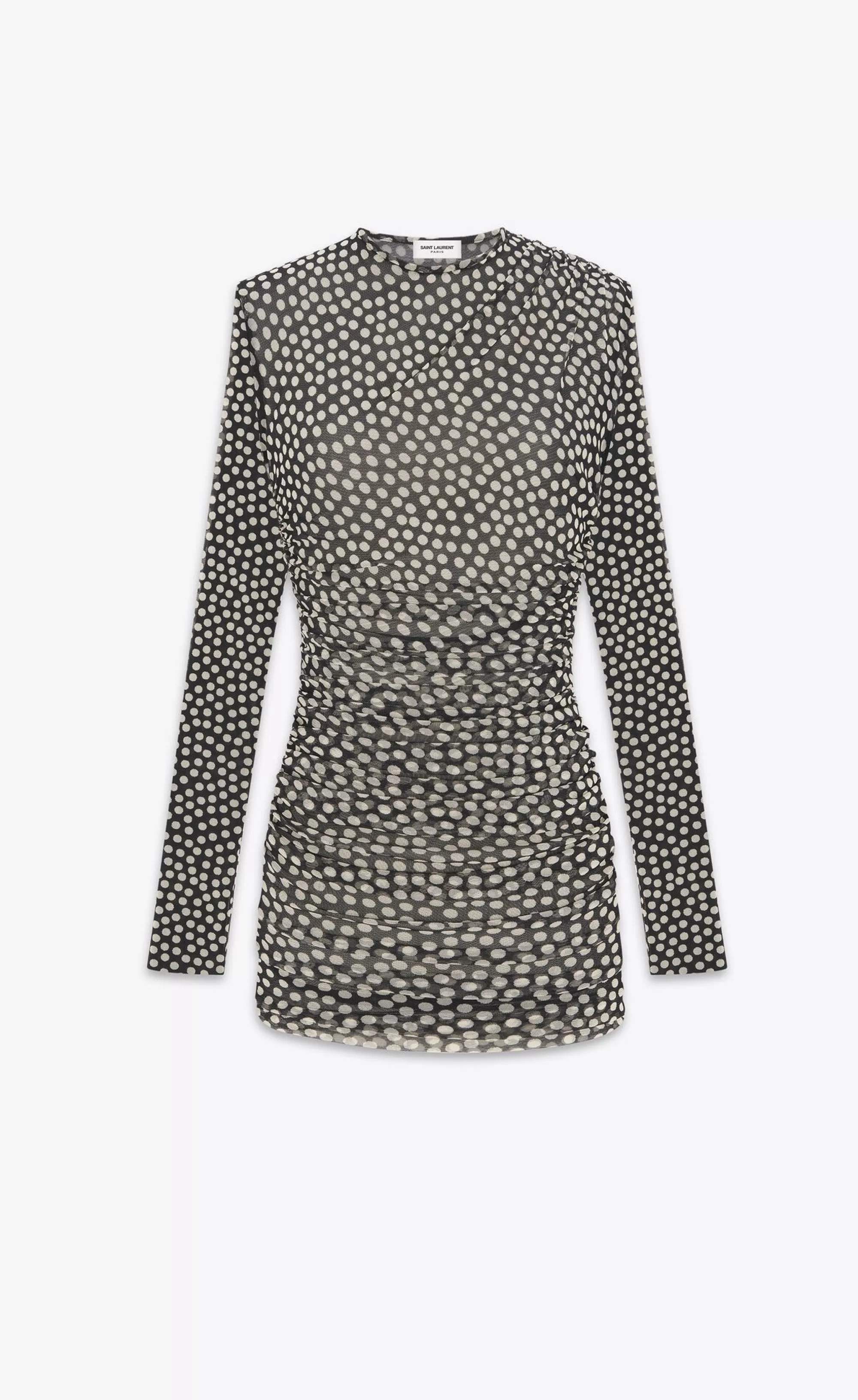 Women Saint Laurent DRESSES^Ruched Dress In Dotted Tulle | | YSL.com