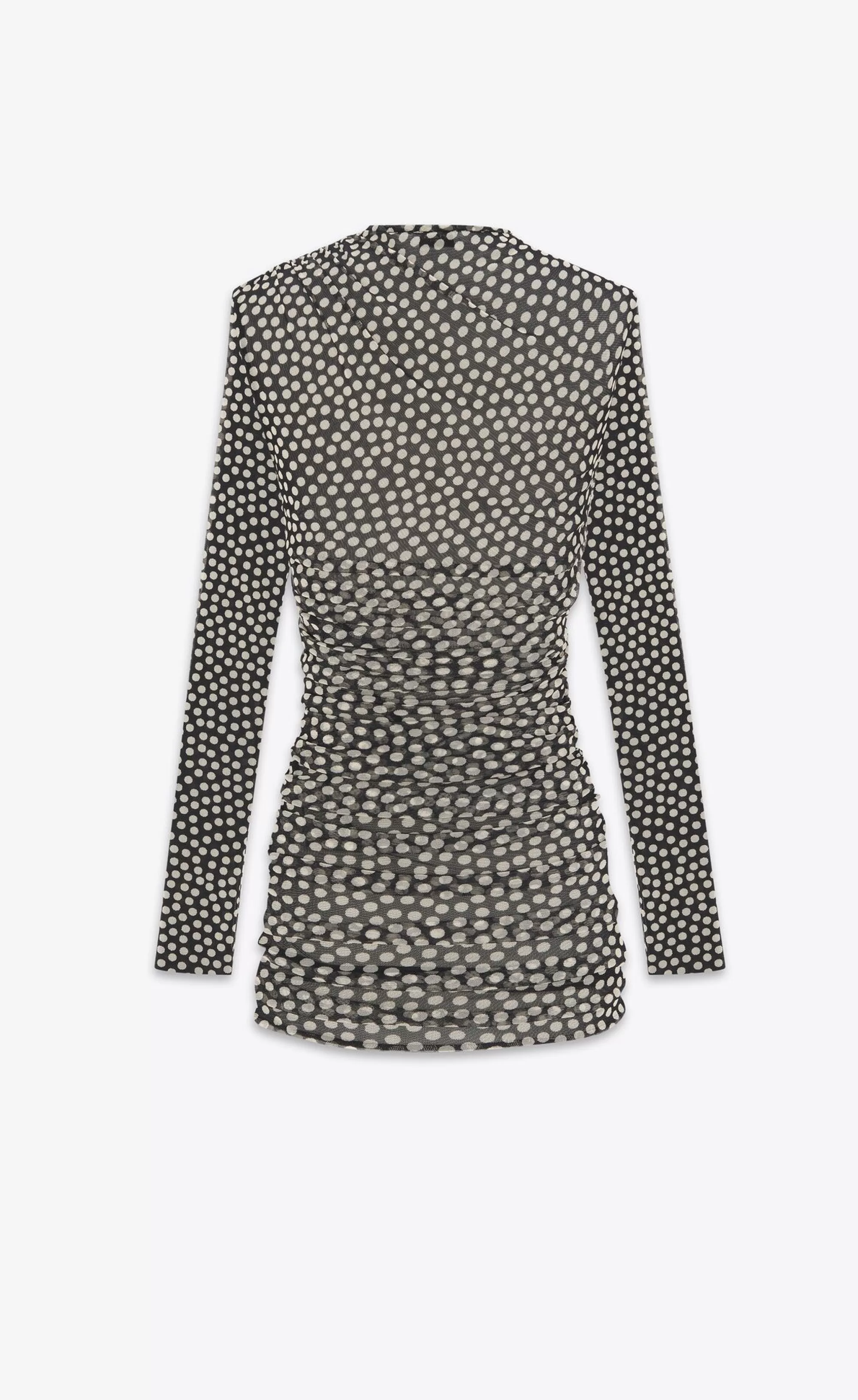 Women Saint Laurent DRESSES^Ruched Dress In Dotted Tulle | | YSL.com