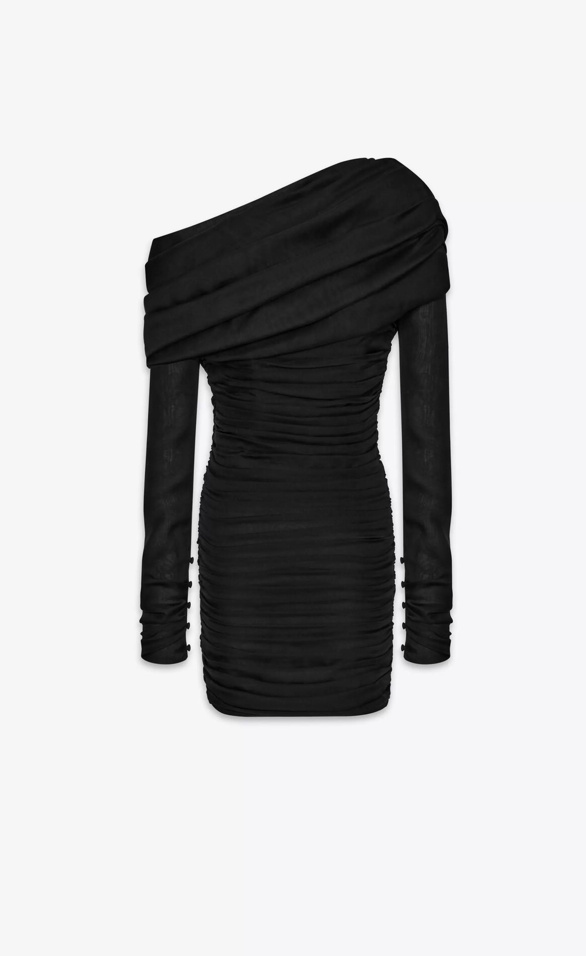 Women Saint Laurent DRESSES^Ruched One-shoulder Dress In Silk Muslin | | YSL.com