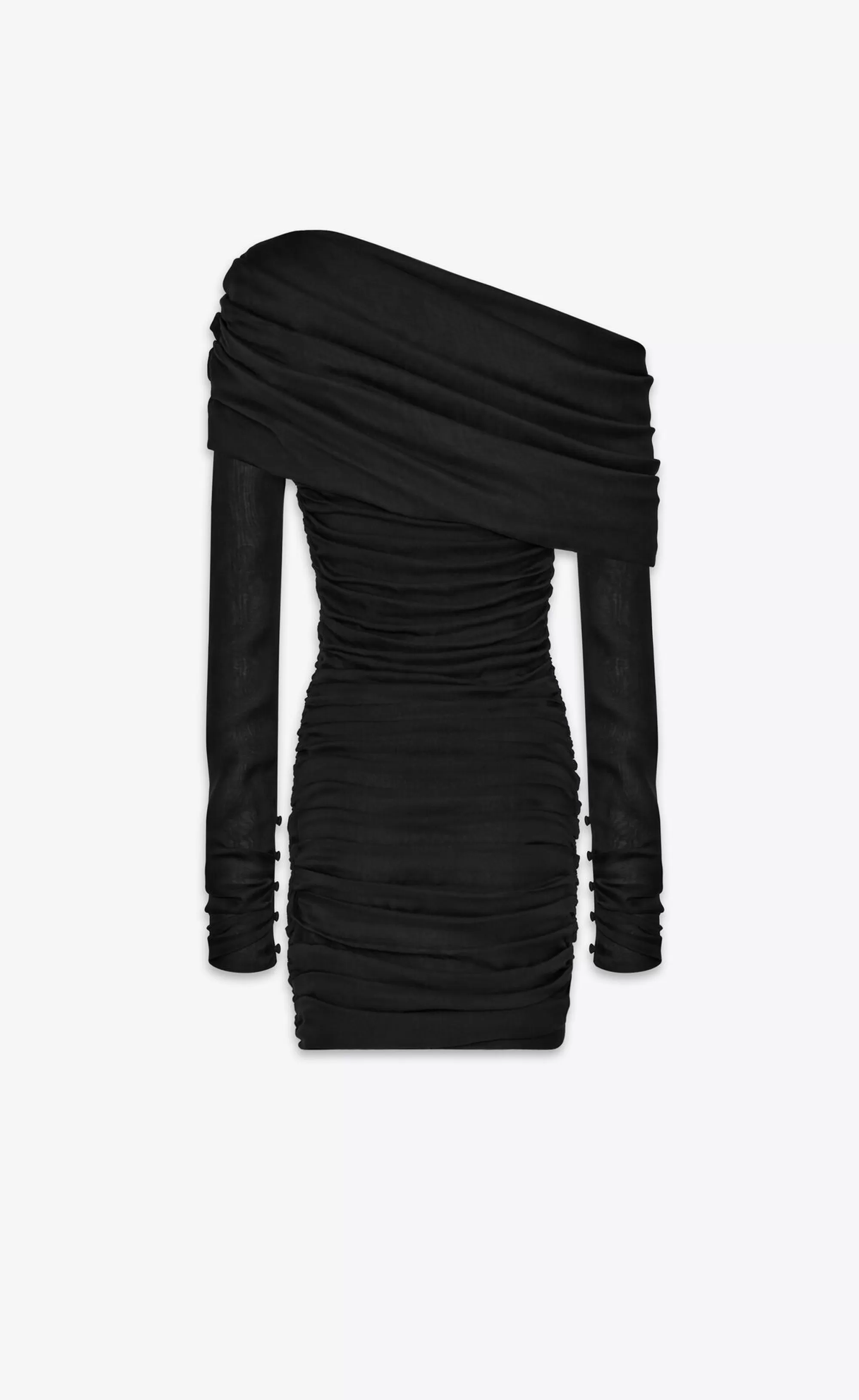 Women Saint Laurent DRESSES^Ruched One-shoulder Dress In Silk Muslin | | YSL.com