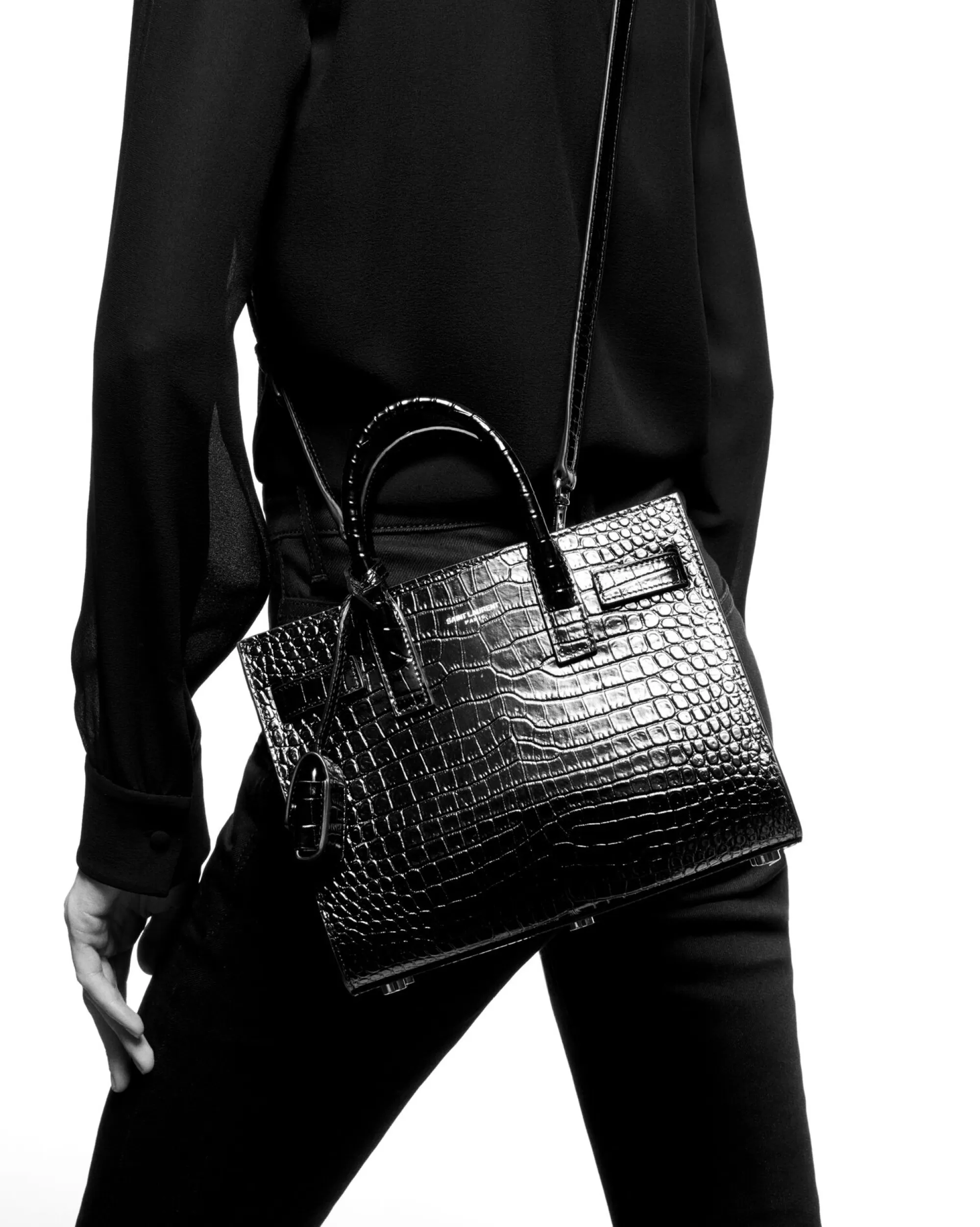 Women Saint Laurent SAC DE JOUR | TOP HANDLES^SAC DE JOUR NANO IN CROCODILE EMBOSSED LEATHER | | YSL.com