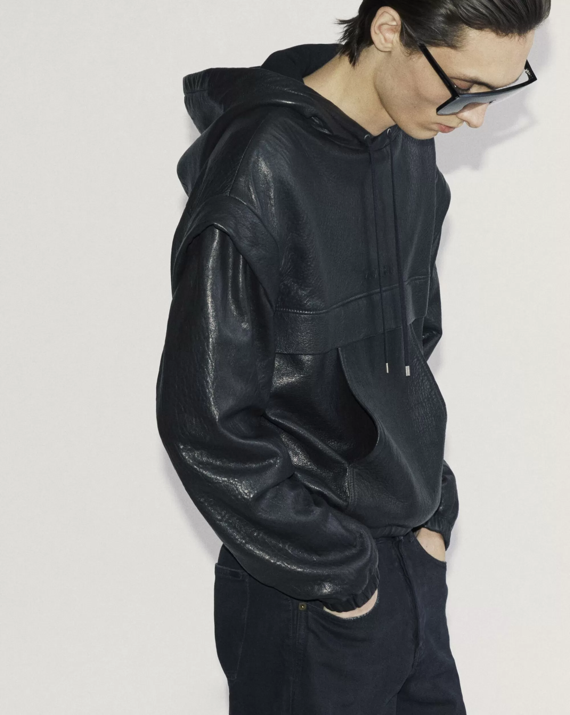 Saint Laurent ALL READY TO WEAR | LEATHER^ Hoodie In Grained Lambskin | | YSL.com