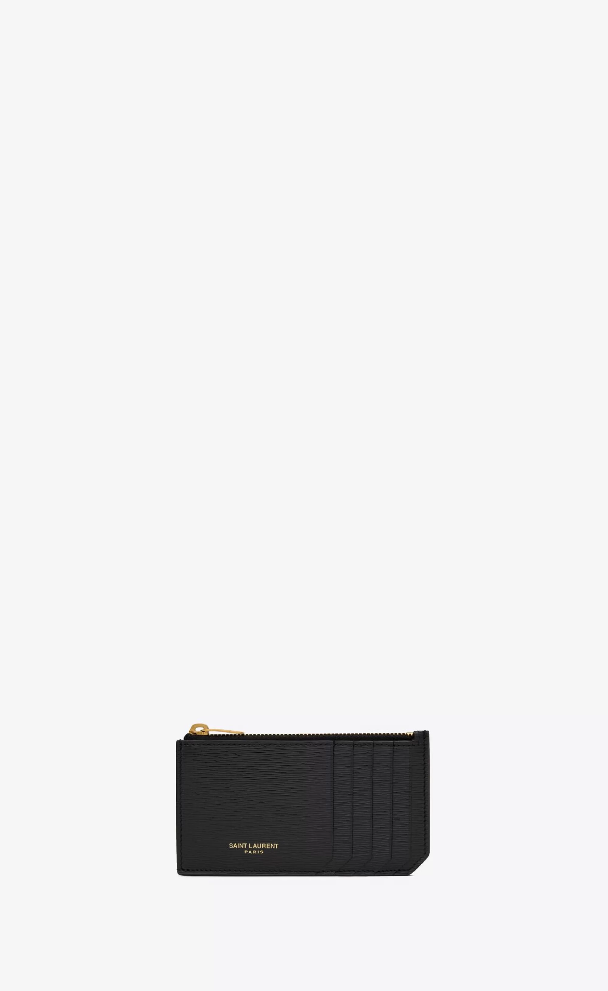 Saint Laurent CARD CASES^ Paris FRAGMENTS Zip Card Case In Ripple-embossed Leather | | YSL.com