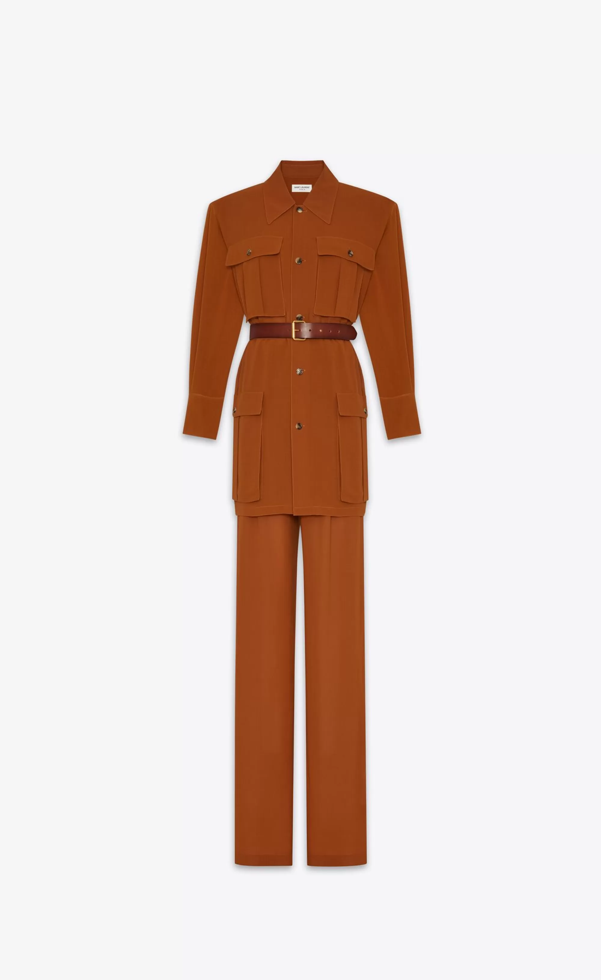 Women Saint Laurent JUMPSUITS^Shirt And Pants Set In Silk Crepe Muslin | | YSL.com