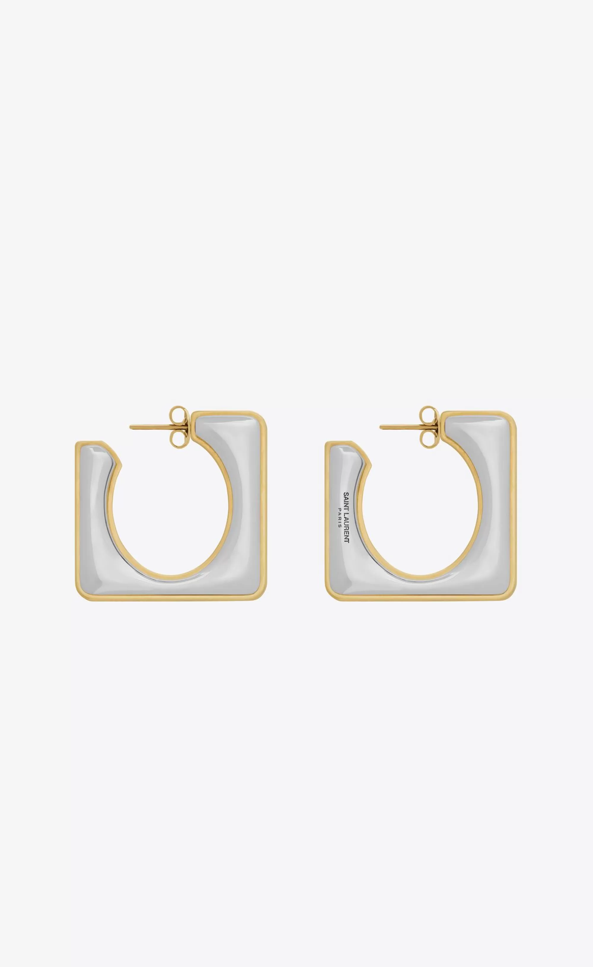 Women Saint Laurent EARRINGS^Split Square Hoop Earrings In Metal | | YSL.com