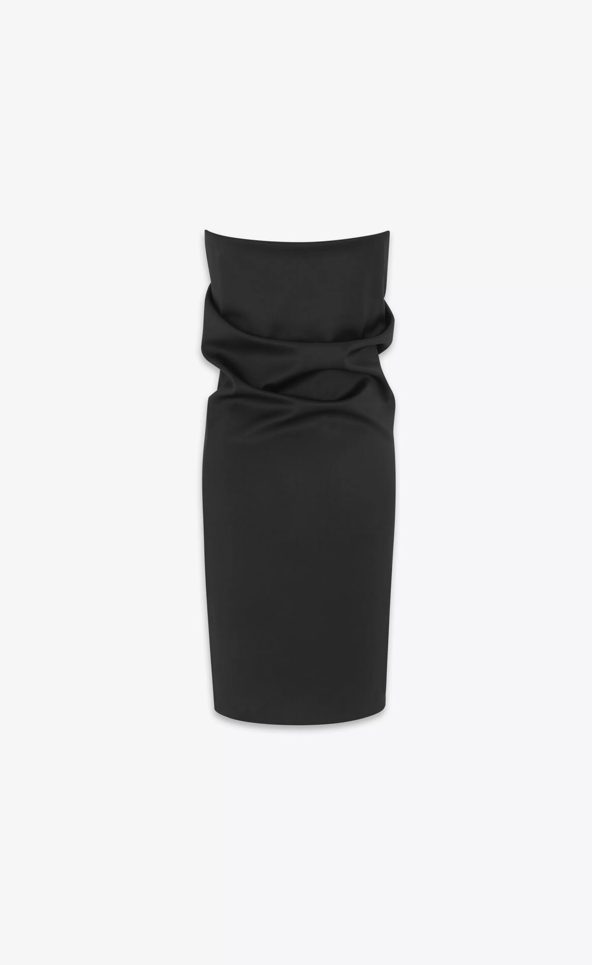 Women Saint Laurent DRESSES^Strapless Pencil Dress In Stretch Satin Wool | | YSL.com